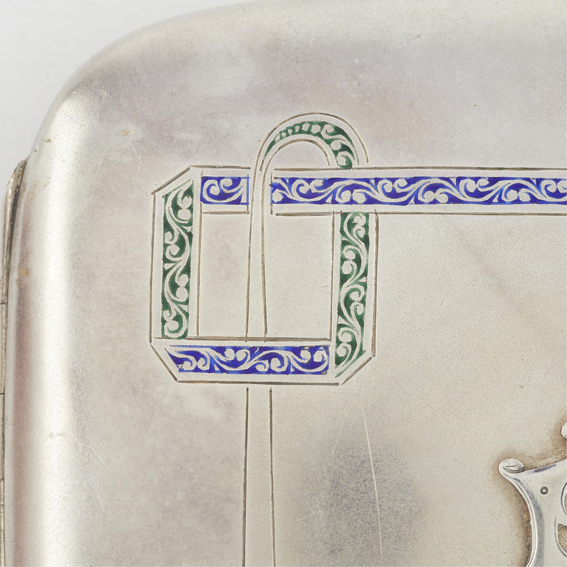 800 Silver Case w/ Art Deco Style Inlaid Enamel - Bild 2 aus 8