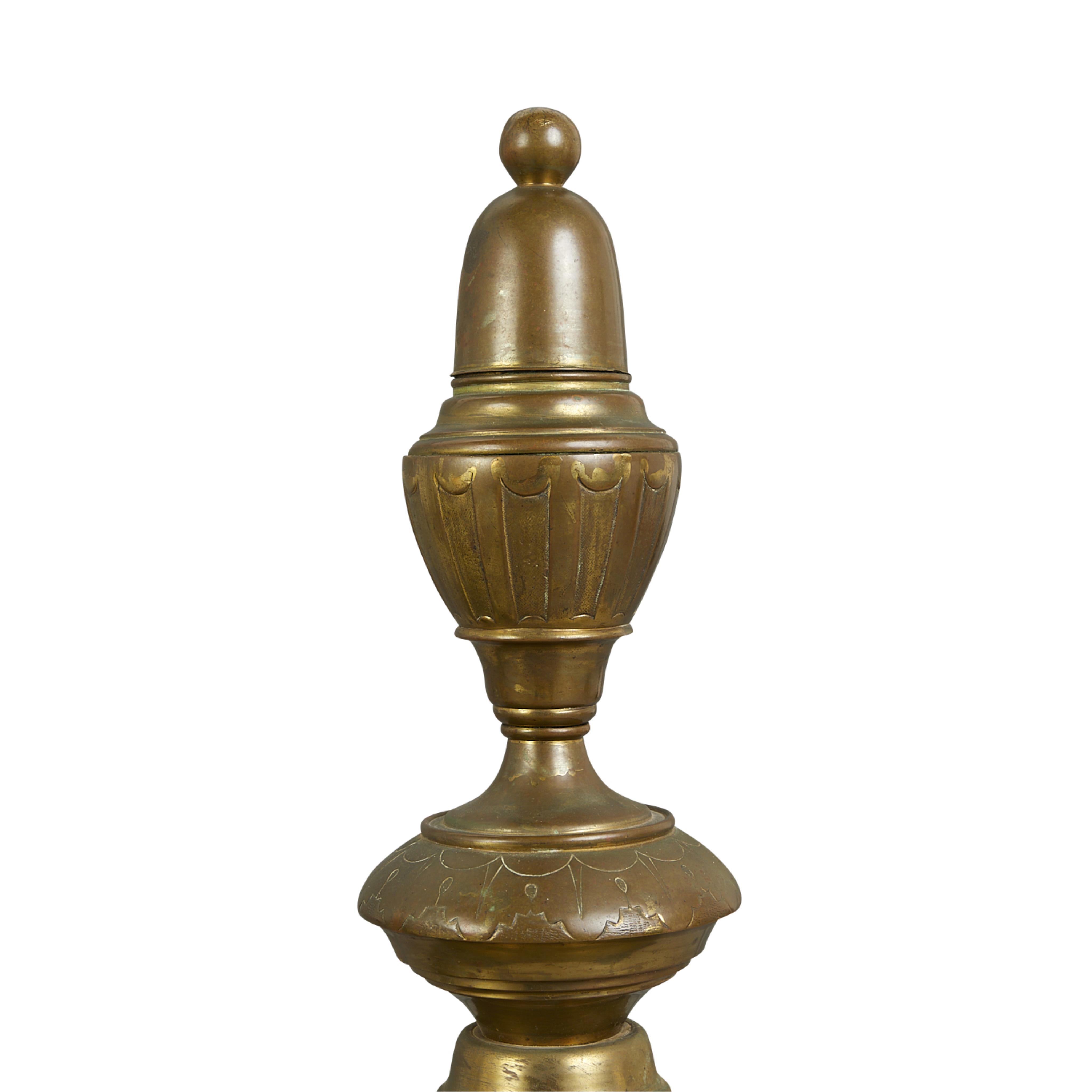 Pair 19th c. Brass Fireplace Andirons - Image 7 of 11