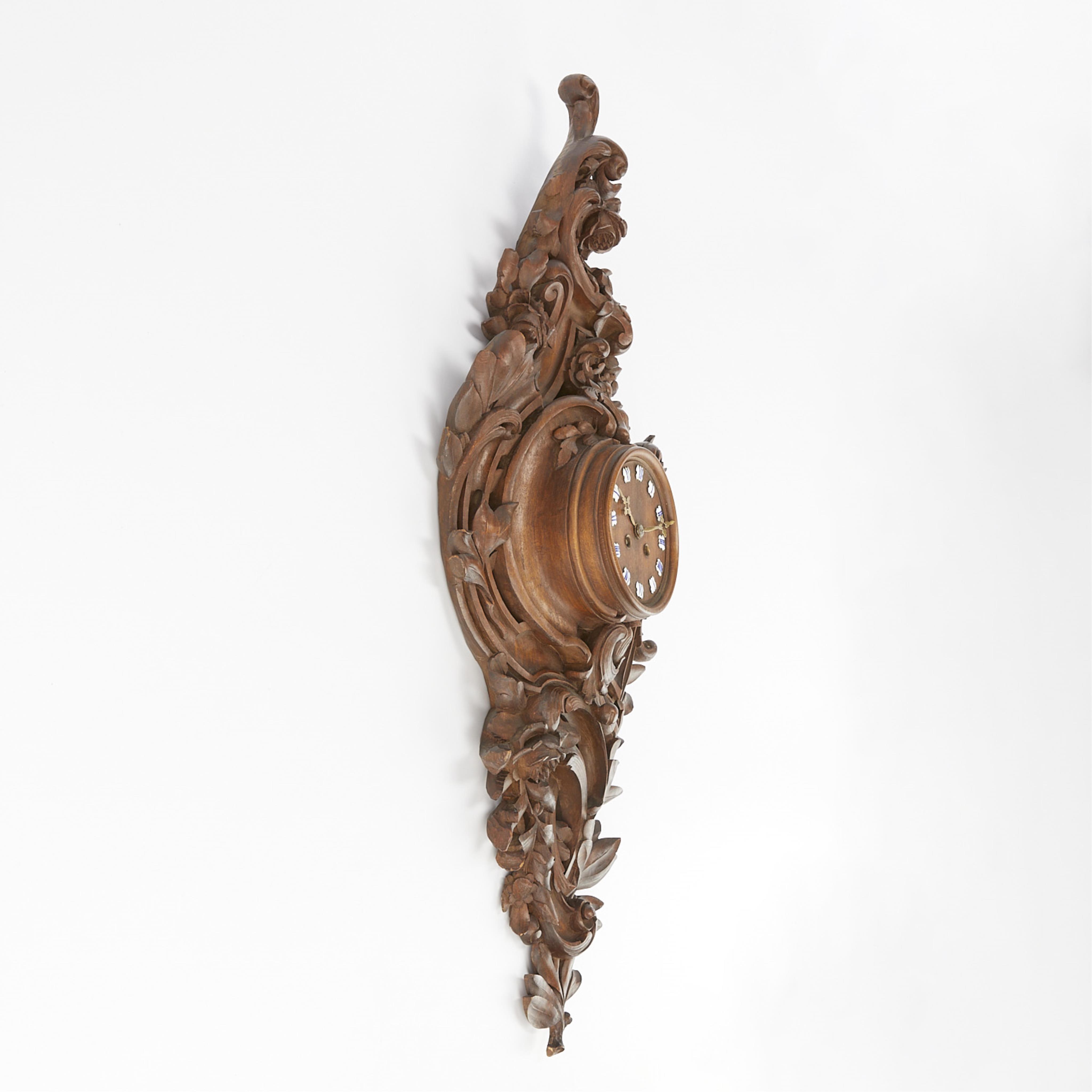 French Louis XV Style Carved Wood Wall Clock - Image 3 of 12