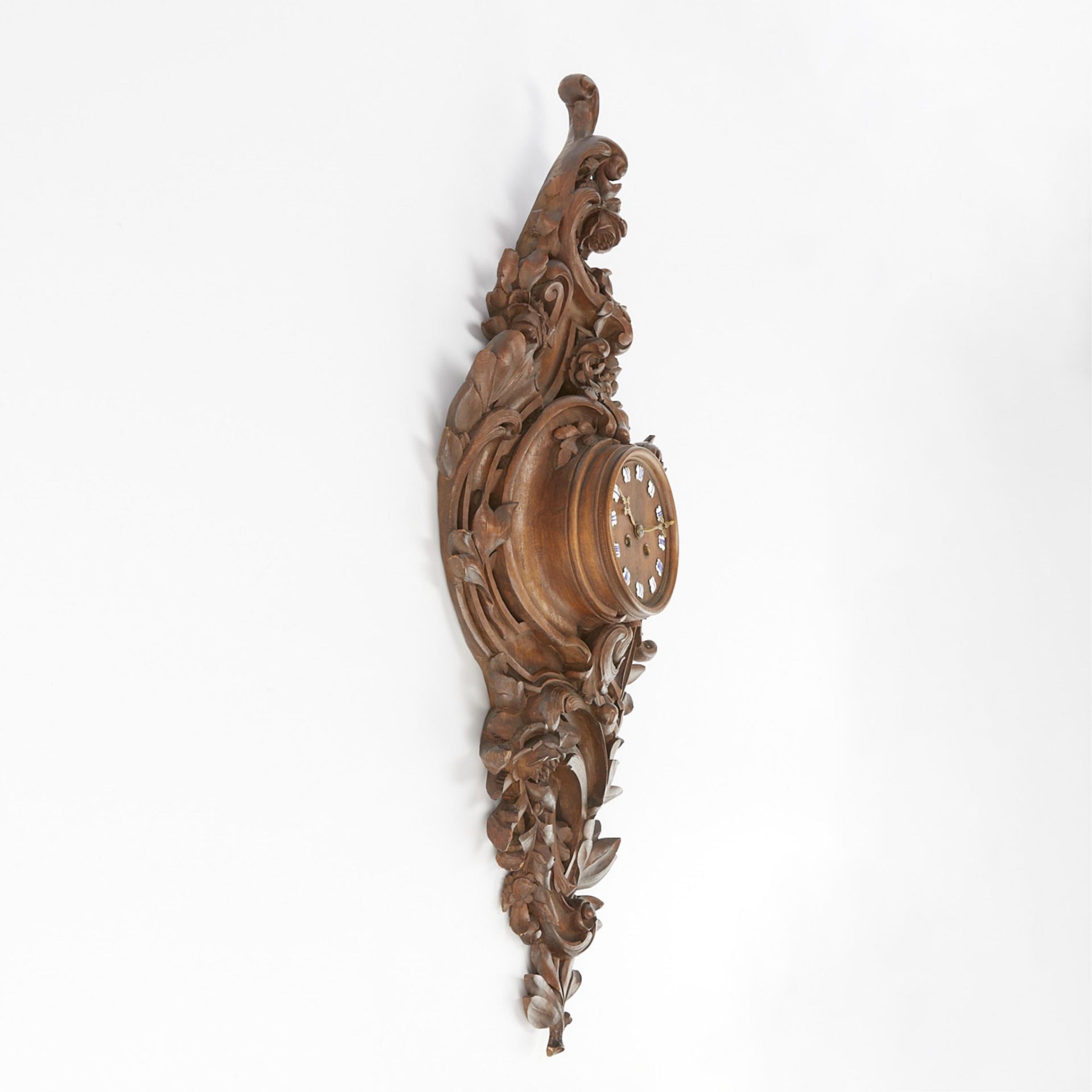 French Louis XV Style Carved Wood Wall Clock - Bild 3 aus 12