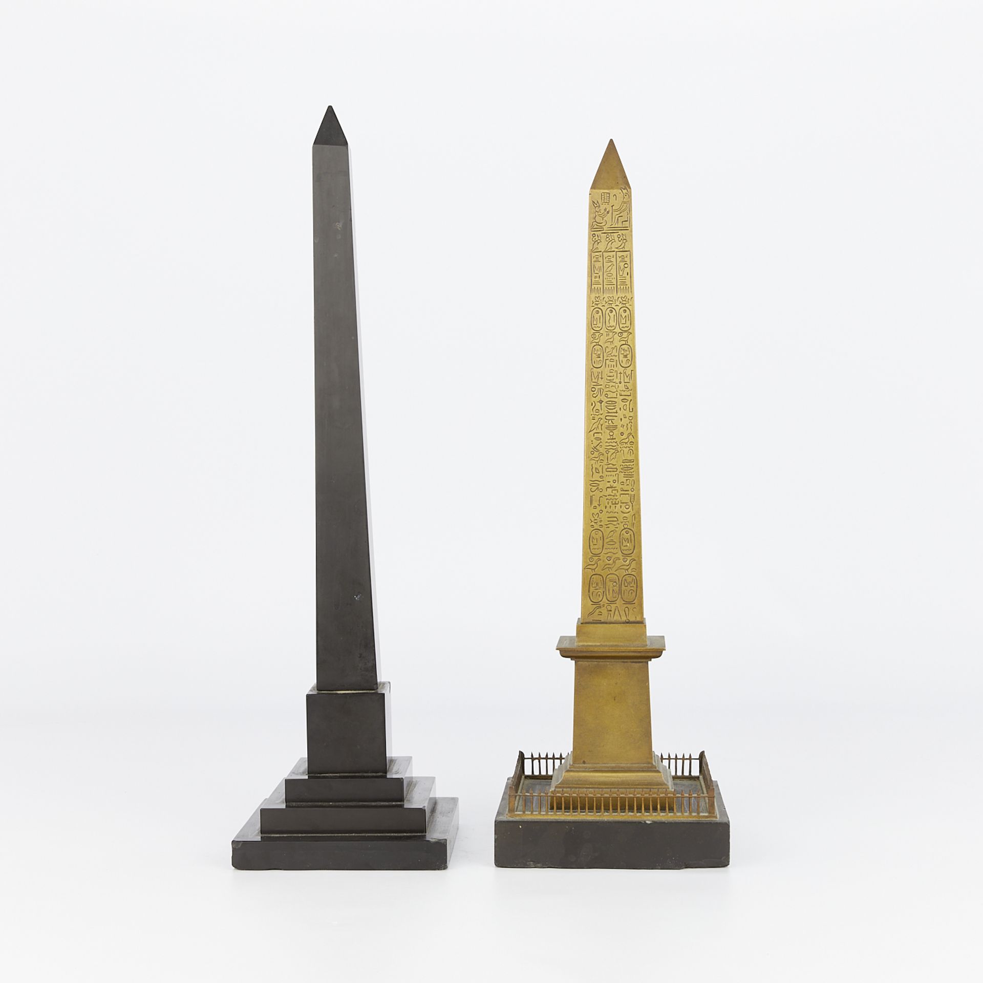 2 French 19th c. Grand Tour Bronze Obelisks - Image 5 of 13
