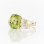 14k Yellow Gold Peridot & Diamond Ring