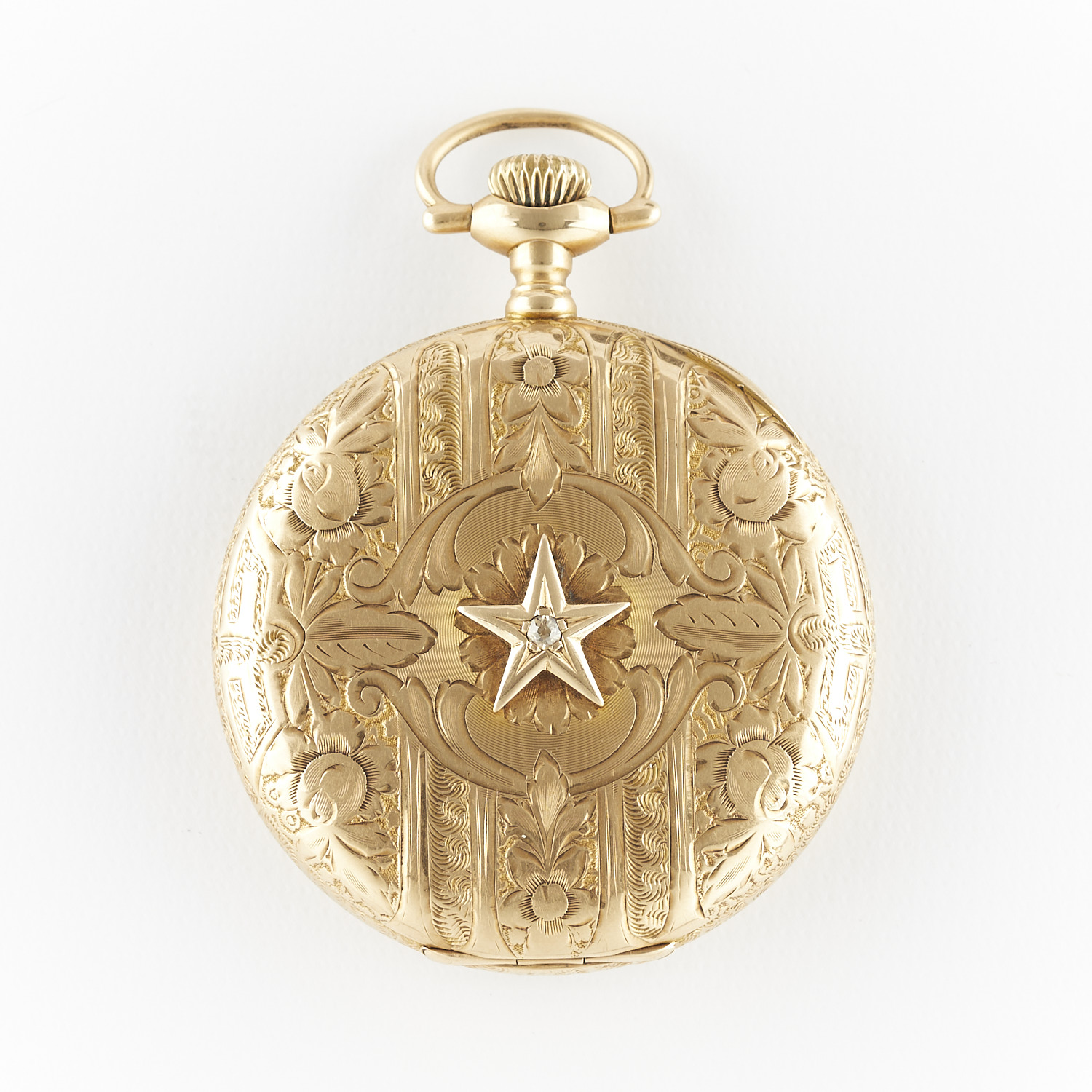 Elgin 14K Hunter Pocket Watch w/ Star & Diamond