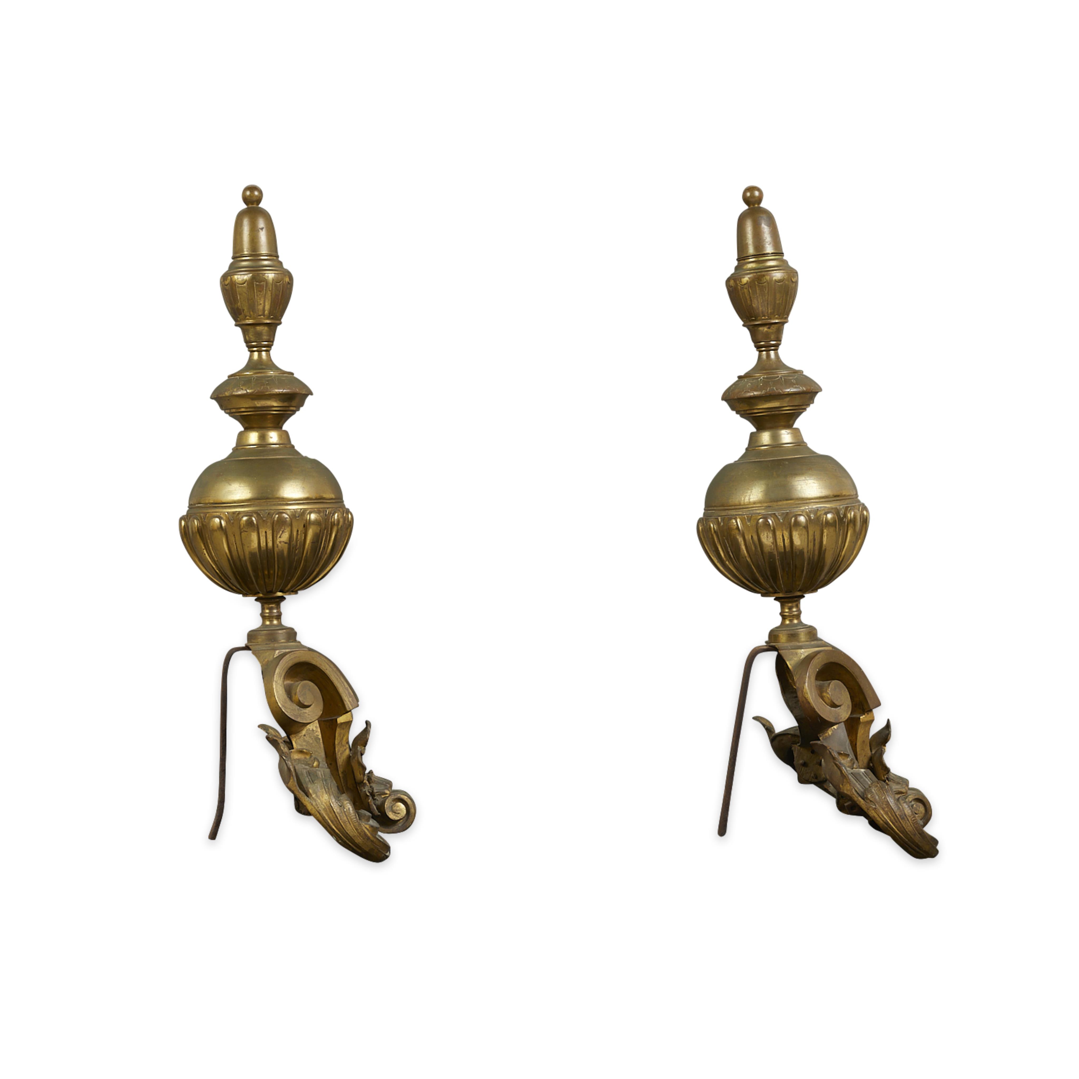Pair 19th c. Brass Fireplace Andirons - Image 3 of 11