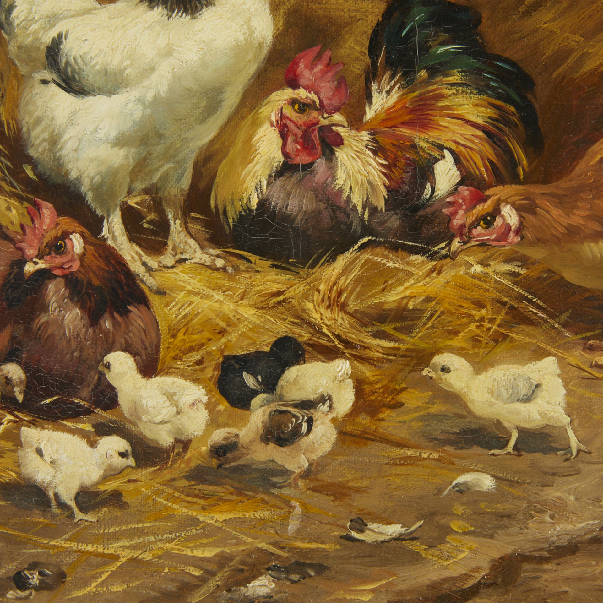 French School Farmyard Painting of Chickens - Image 5 of 6