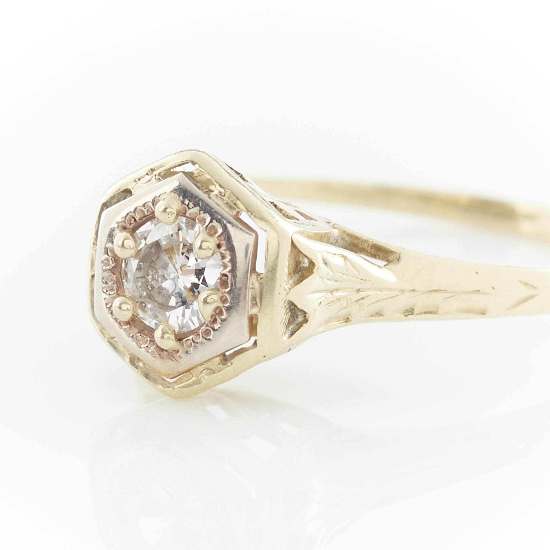 14k Yellow Gold Art Deco Diamond Ring - Bild 10 aus 11