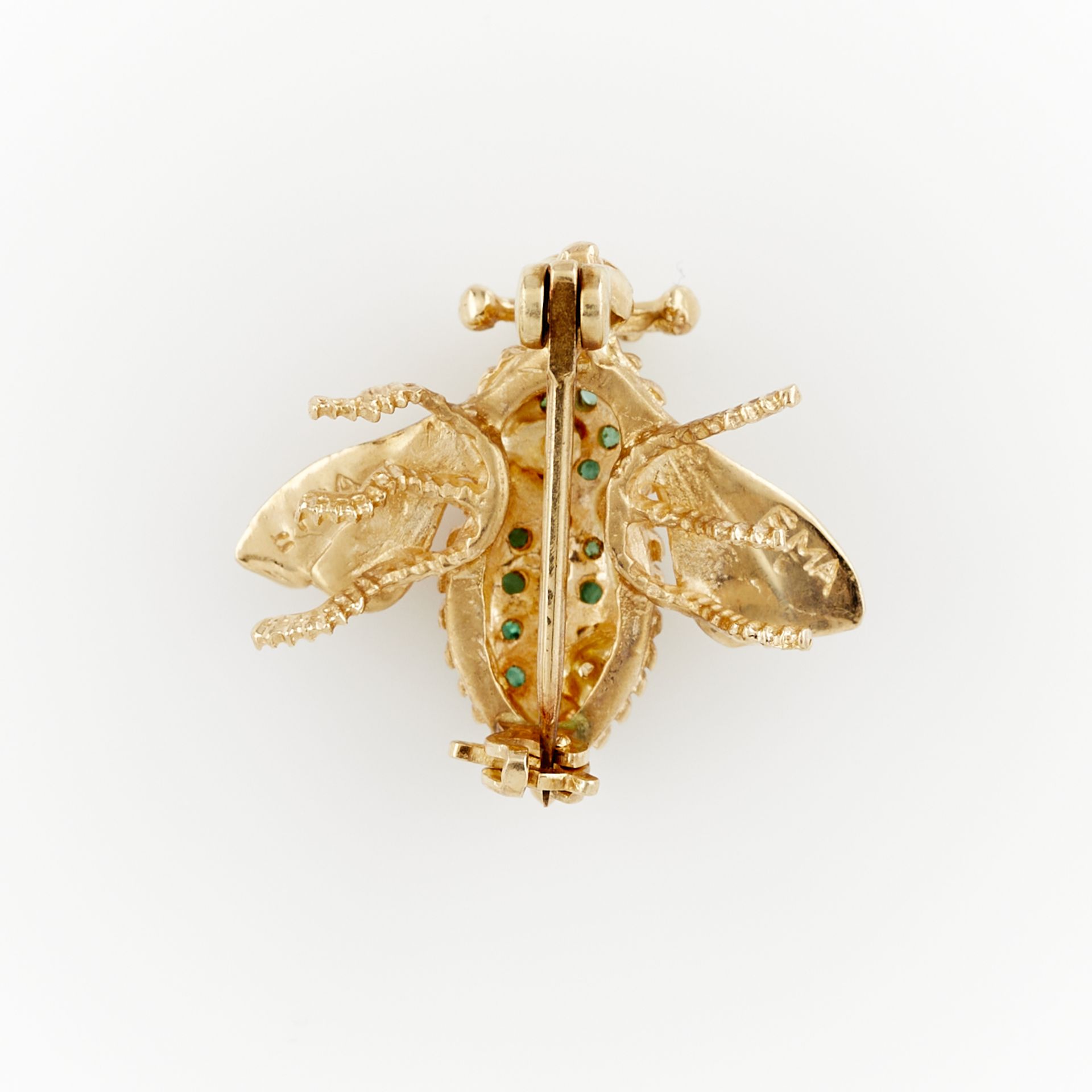 EMA 14k Yellow Gold, Diamond, & Emerald Fly Brooch - Image 5 of 7