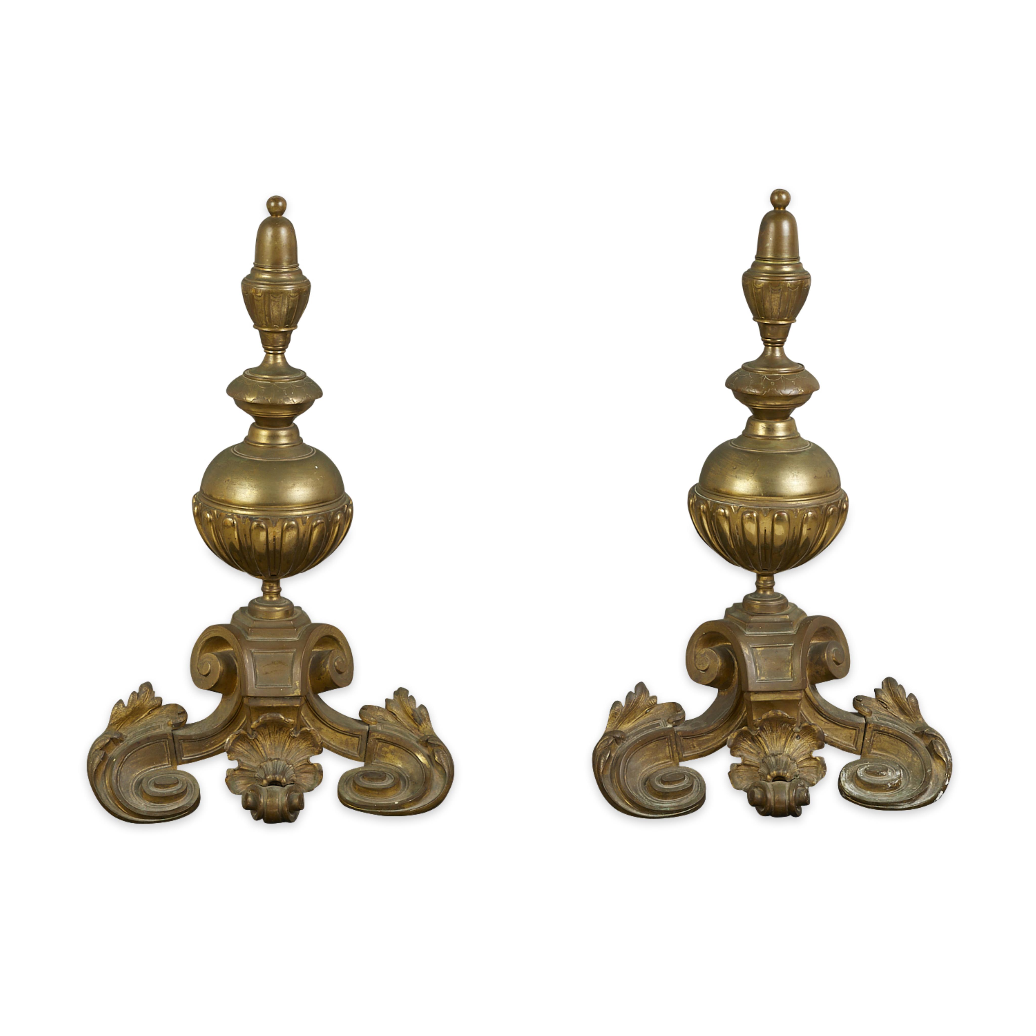 Pair 19th c. Brass Fireplace Andirons - Image 6 of 11