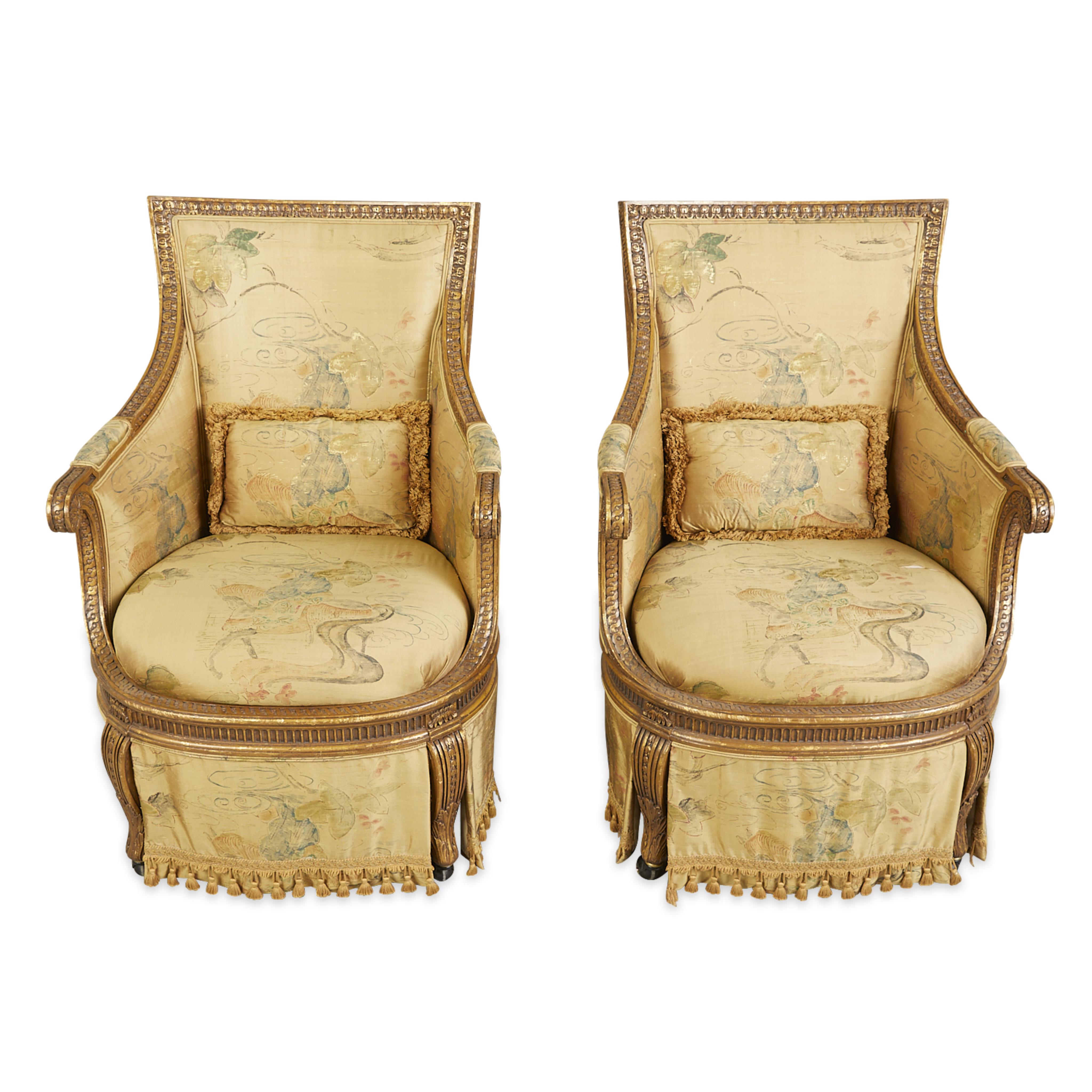 Set 4 Louis XVI Style Giltwood Bergeres Armchairs - Image 8 of 26