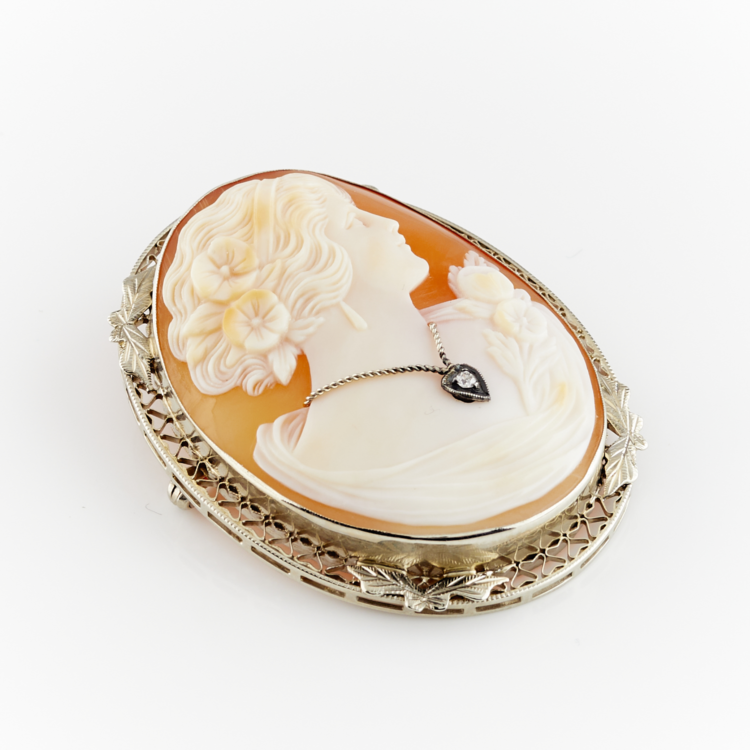 14k White Gold Cameo Habille Brooch with Diamond - Image 5 of 7