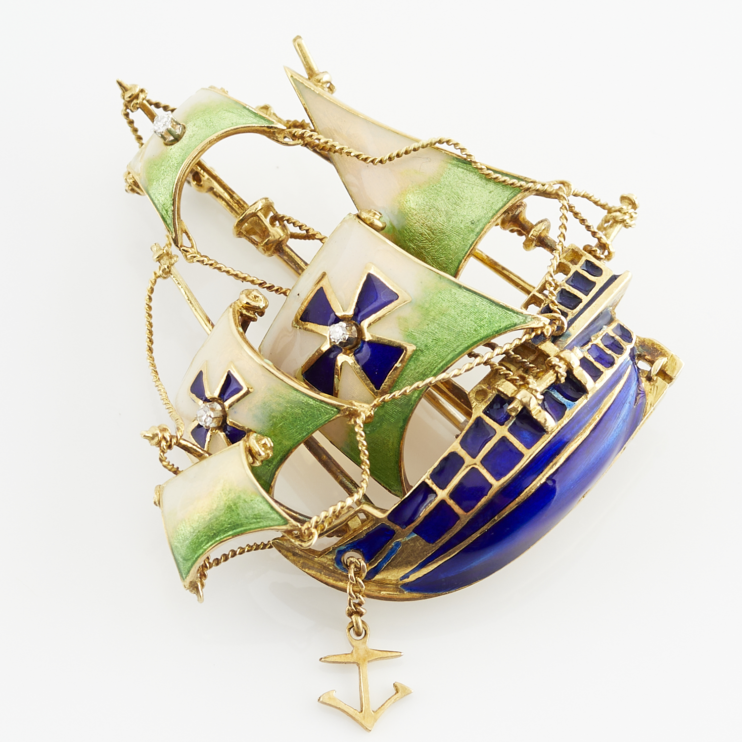 Italian 18k Gold & Enamel Spanish Galleon Brooch - Image 5 of 6