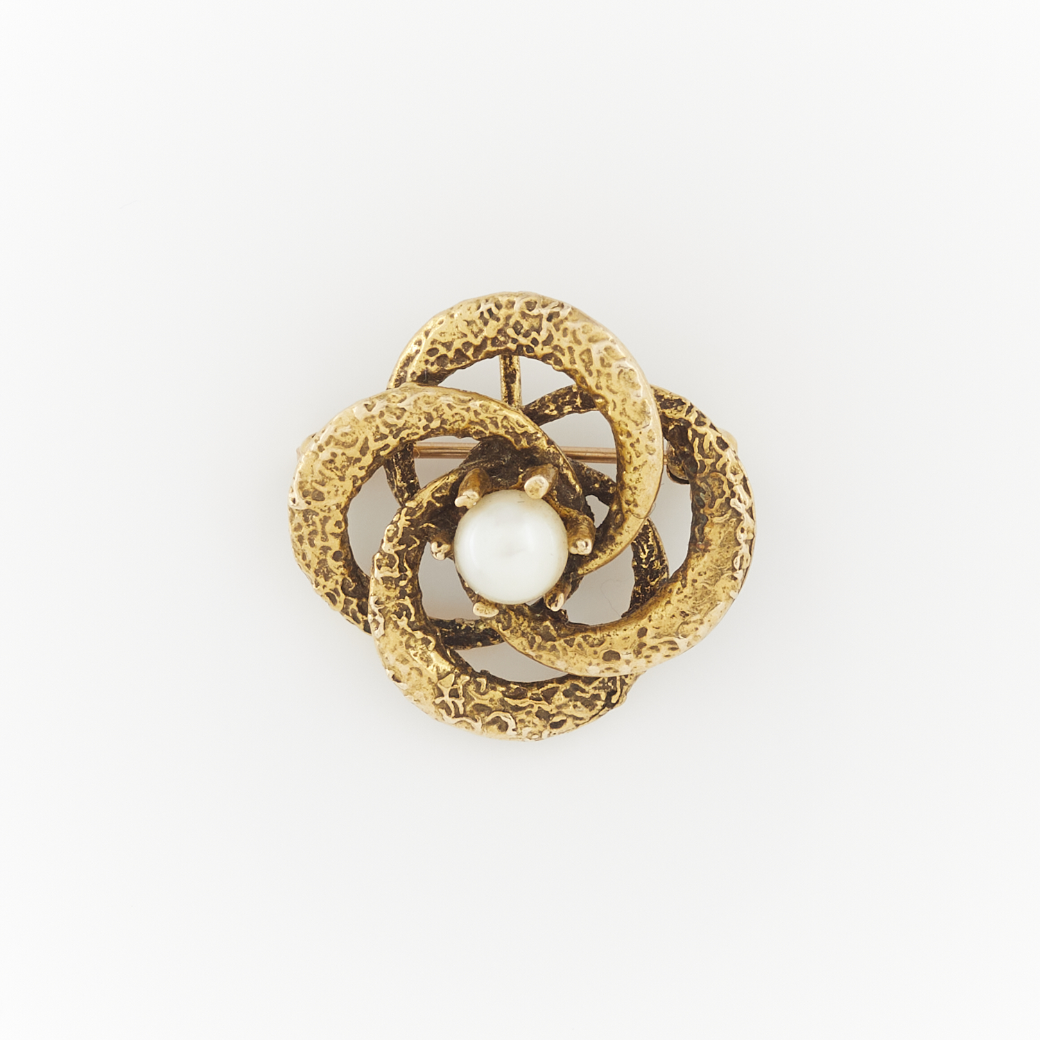 14k Yellow Gold Knot Brooch with Pearl - Image 3 of 8