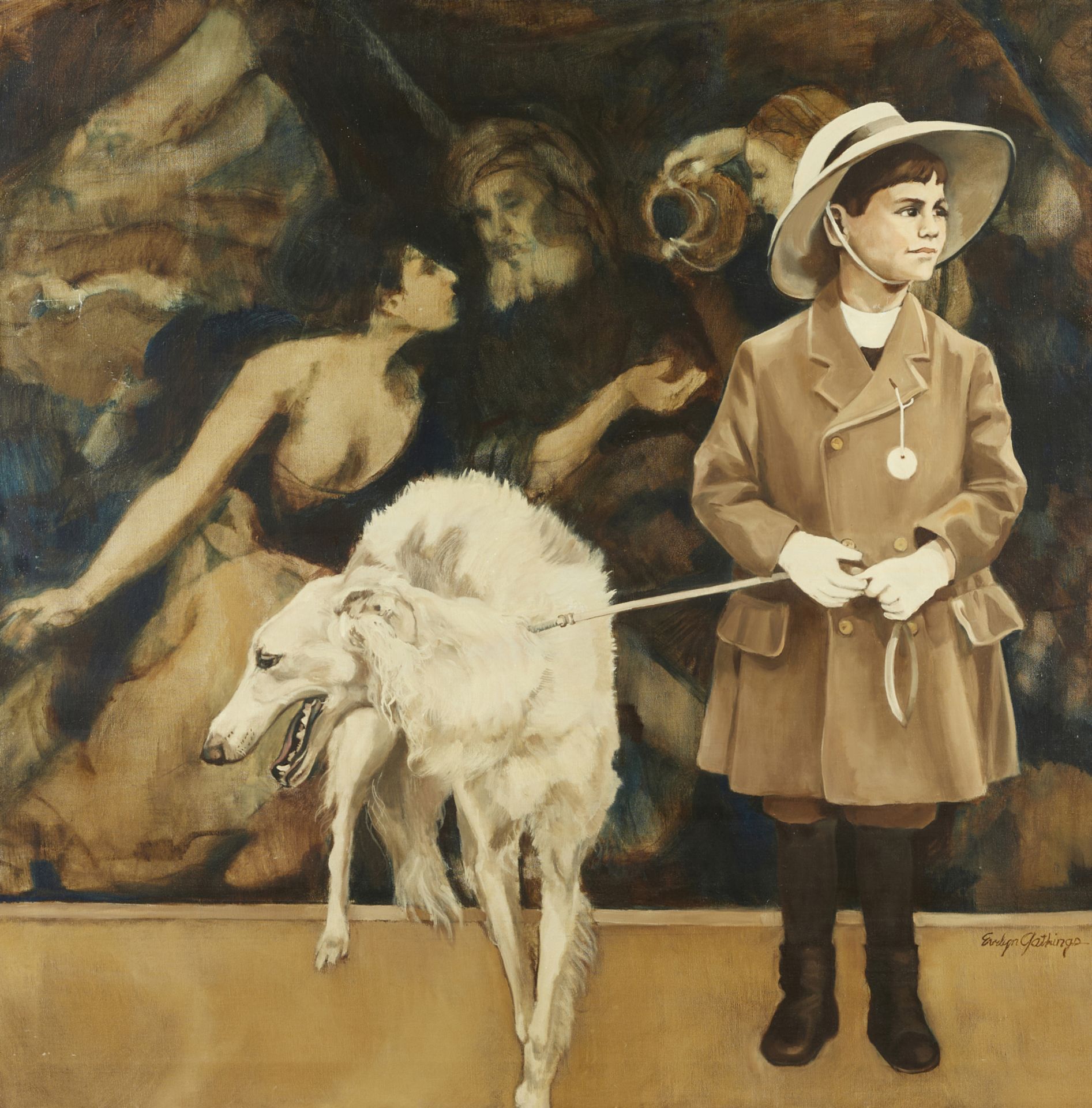 Evelyn Gathings Child with Borzoi Painting