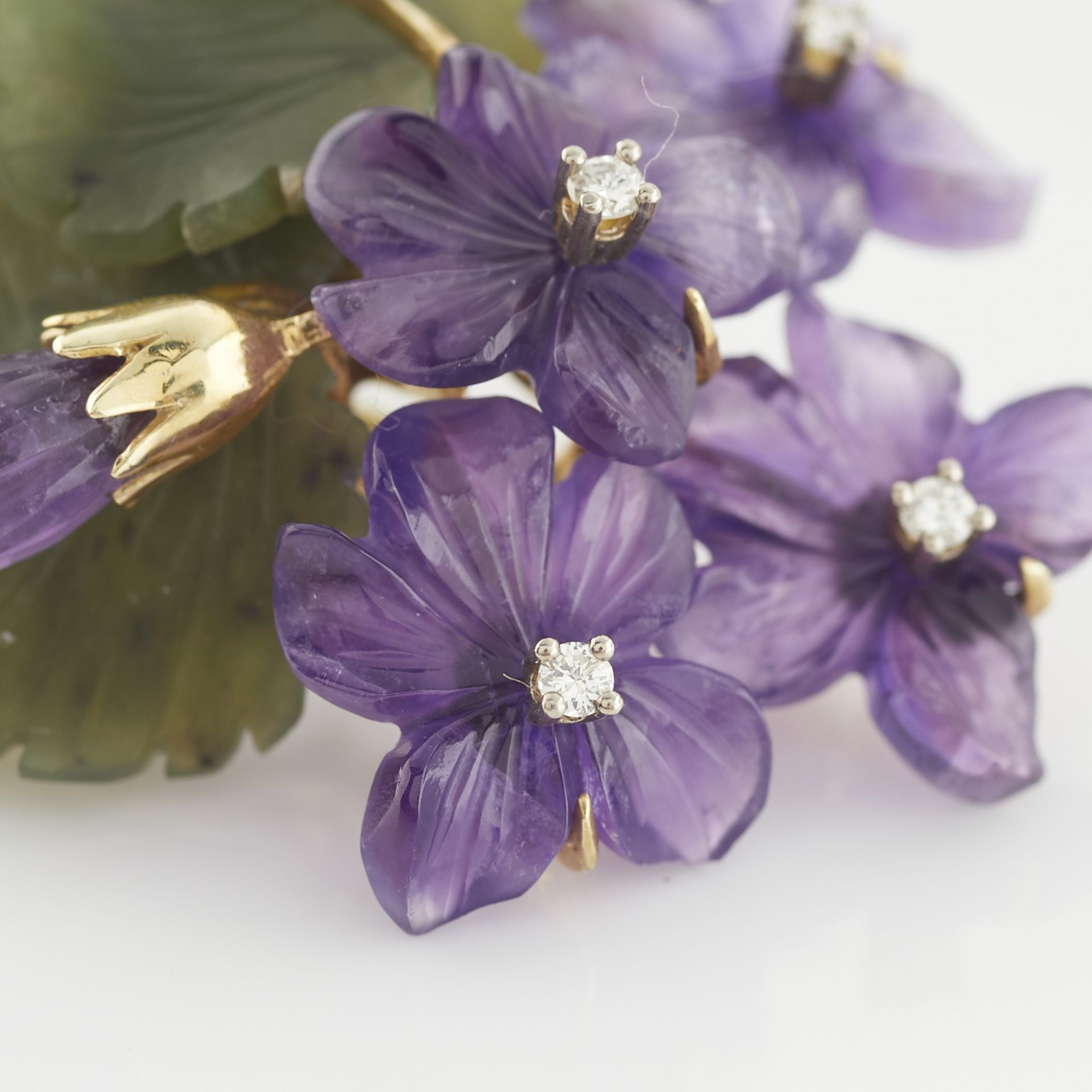 14k Yellow Gold Carved Violets Brooch - Image 6 of 6