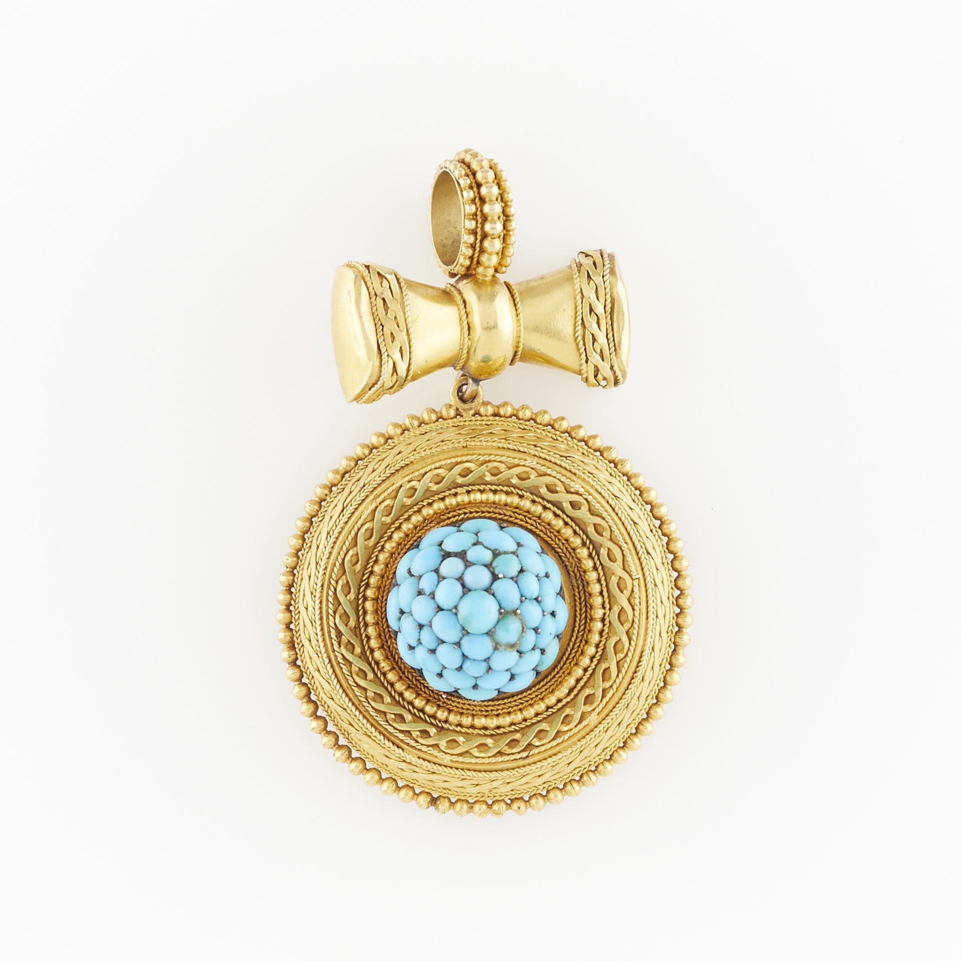 Etruscan Revival Gold & Turquoise Pendant