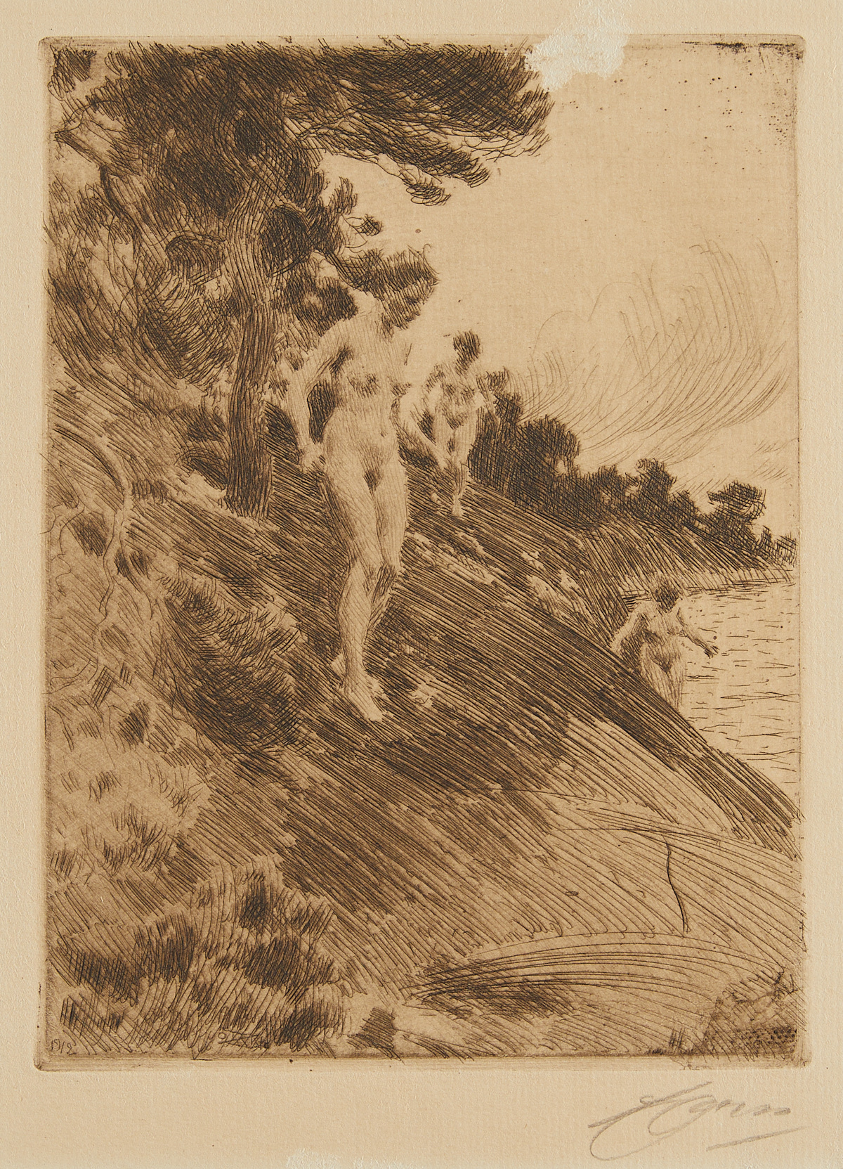 Anders Zorn "Frightened" Etching 1912