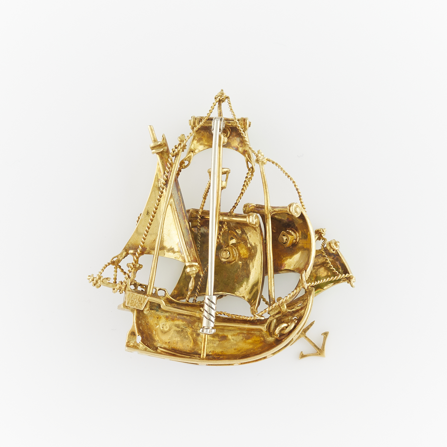 Italian 18k Gold & Enamel Spanish Galleon Brooch - Image 3 of 6