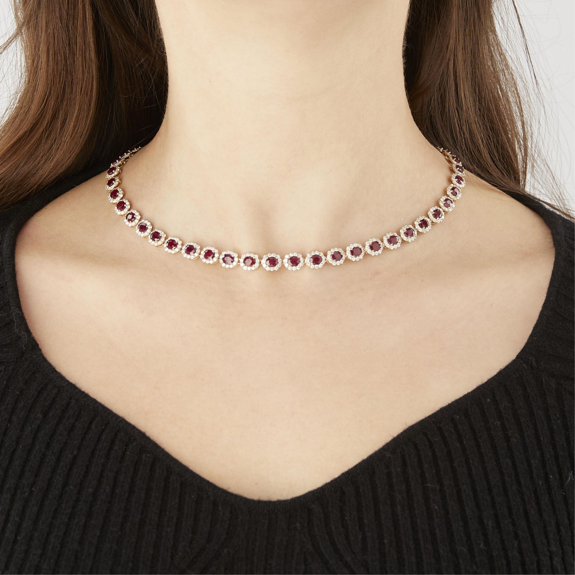 Oscar Friedman 14k Burmese Ruby & Diamond Necklace