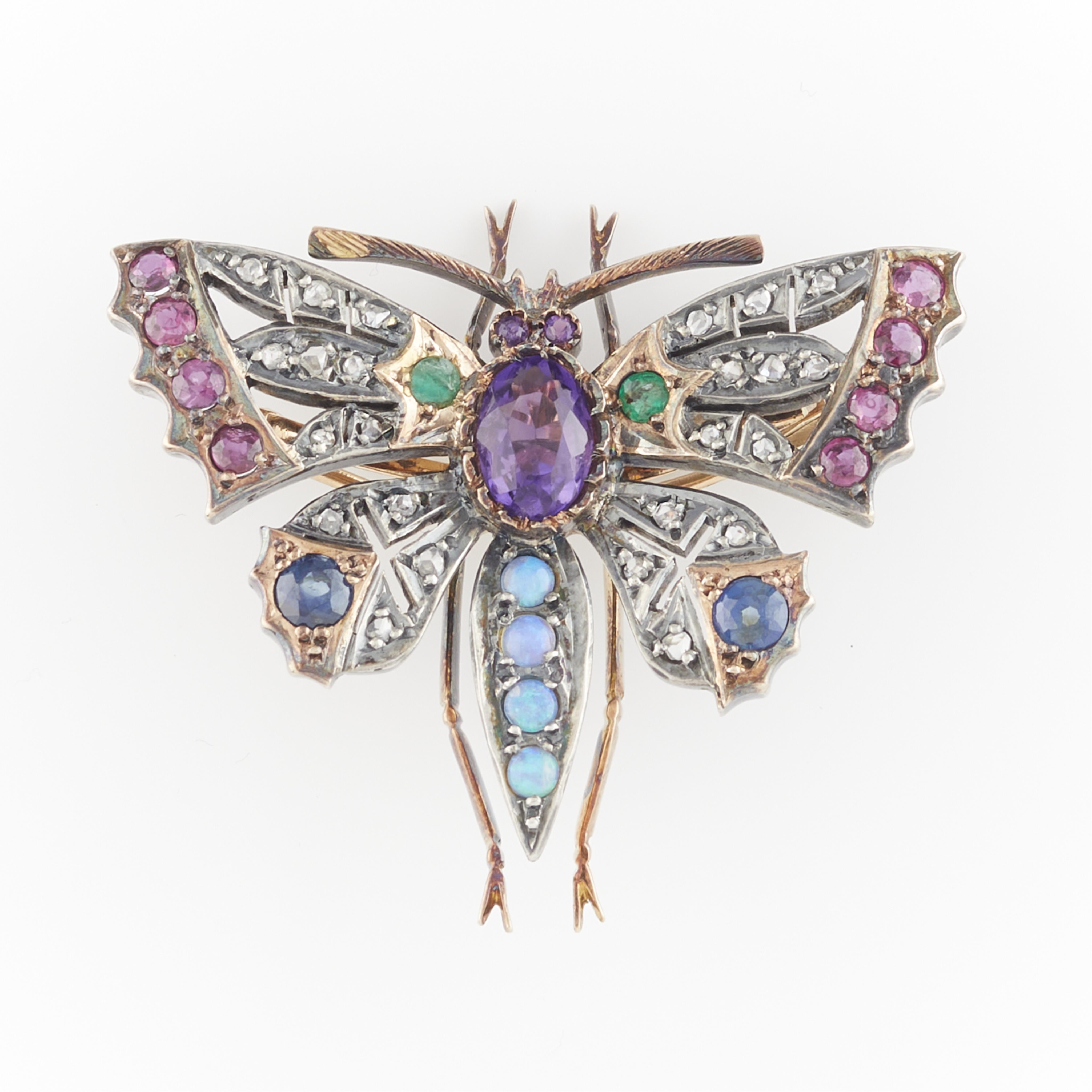 Late Victorian 14k Gem Set Butterfly Brooch