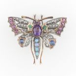 Late Victorian 14k Gem Set Butterfly Brooch