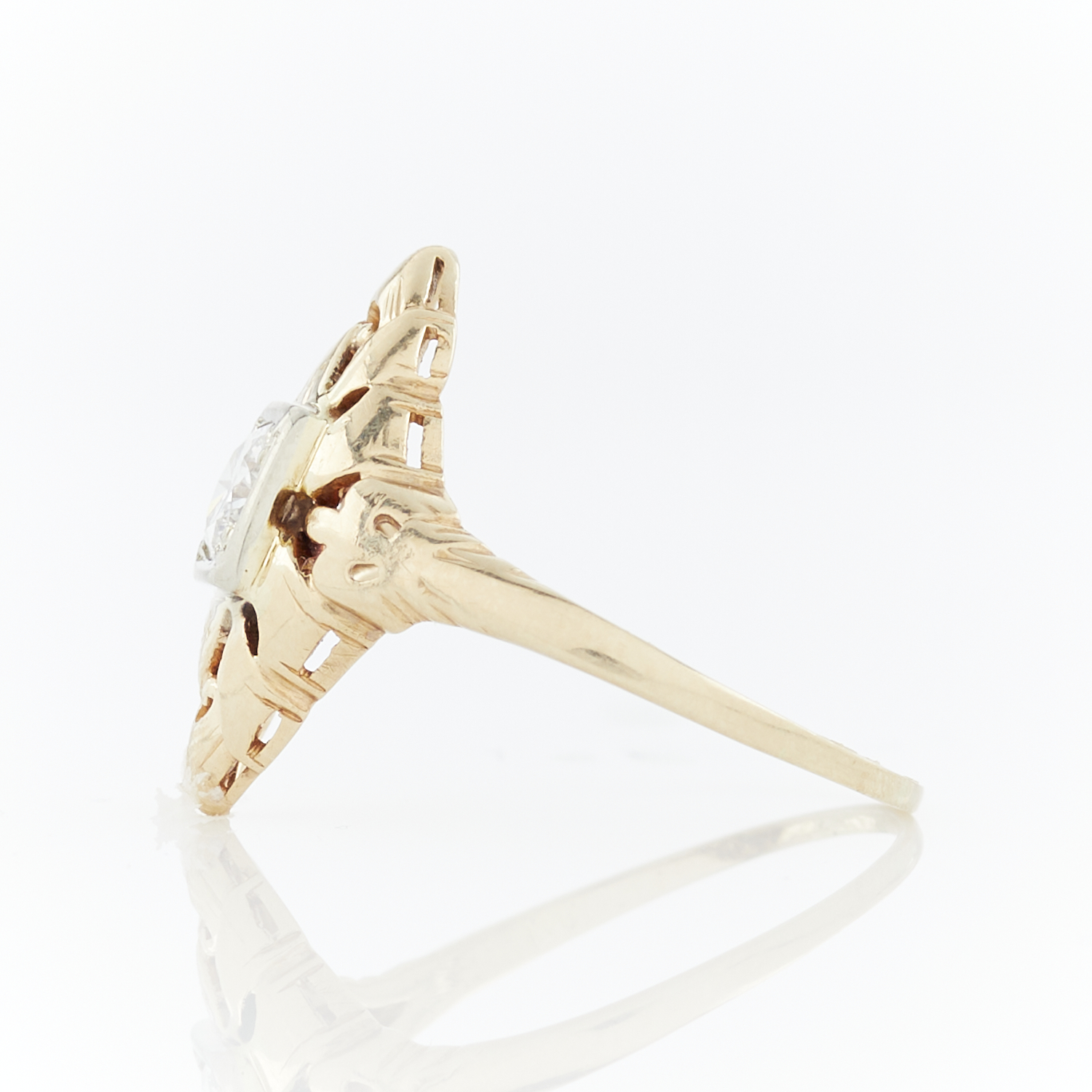 14k Gold Art Deco Navette Diamond Ring - Image 4 of 11