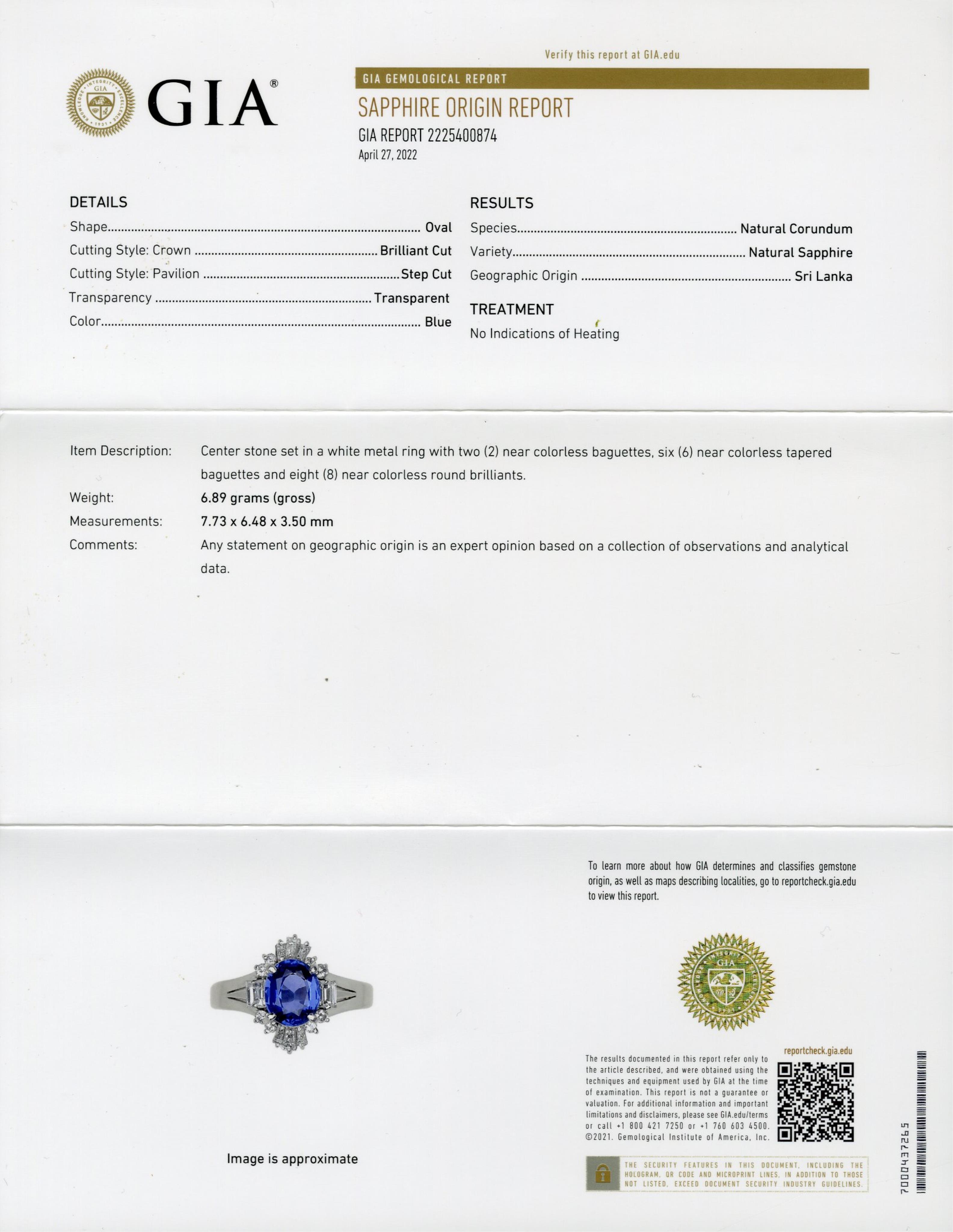 Platinum, Diamond, & Unheated Ceylon Sapphire Ring - Image 14 of 14