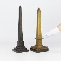 2 French 19th c. Grand Tour Bronze Obelisks