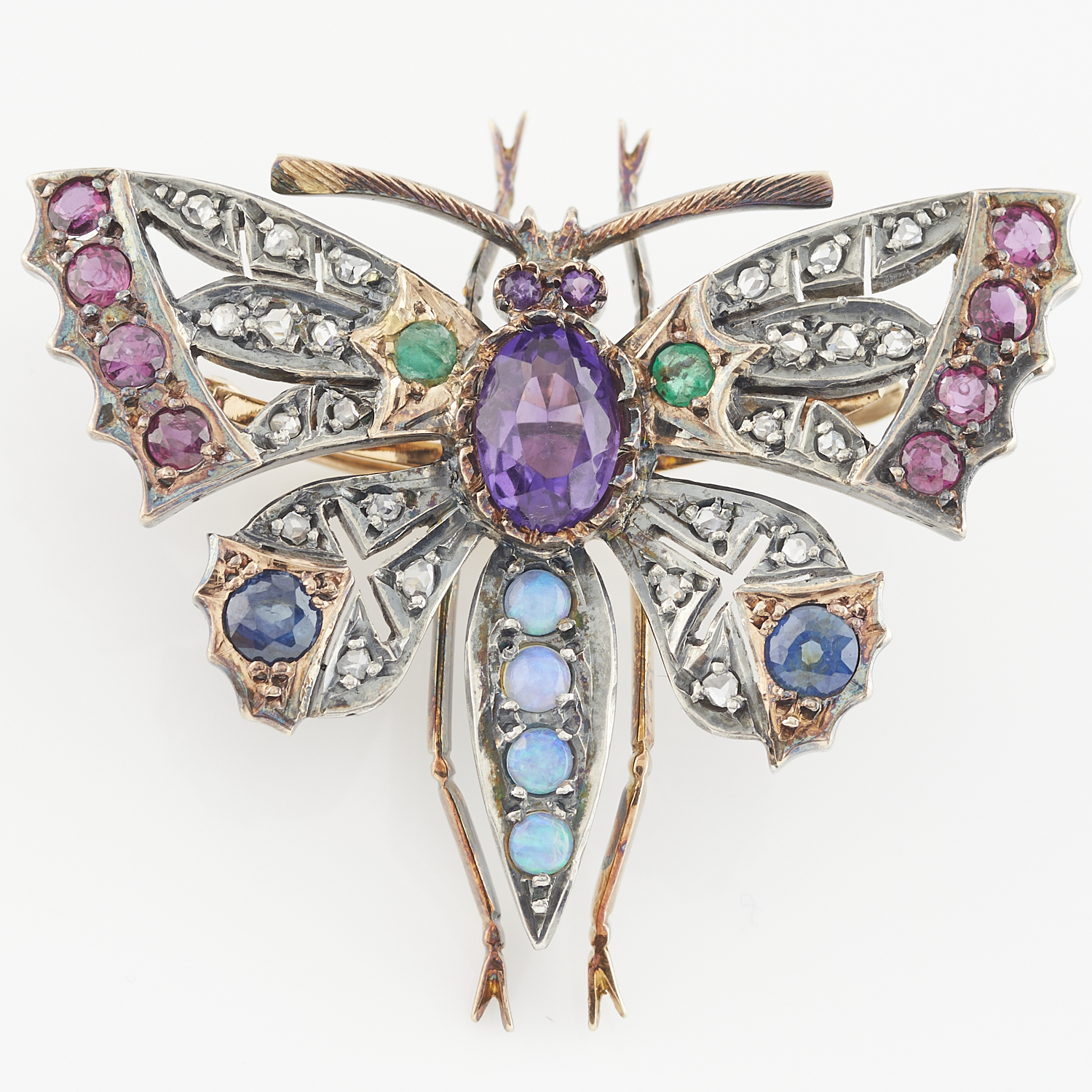 Late Victorian 14k Gem Set Butterfly Brooch - Image 3 of 8