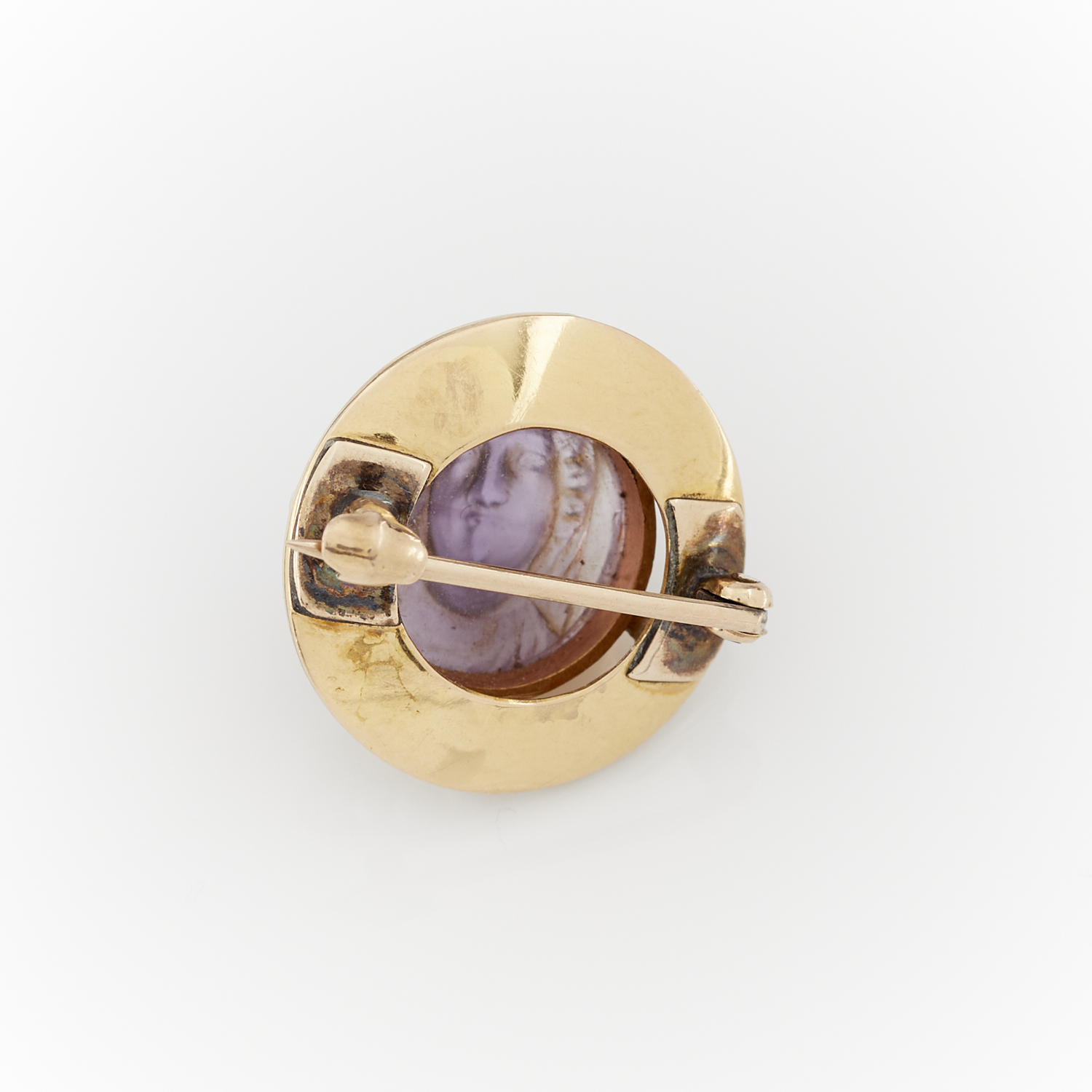 14k Yellow Gold Amethyst Cameo & Pearl Brooch - Image 7 of 7