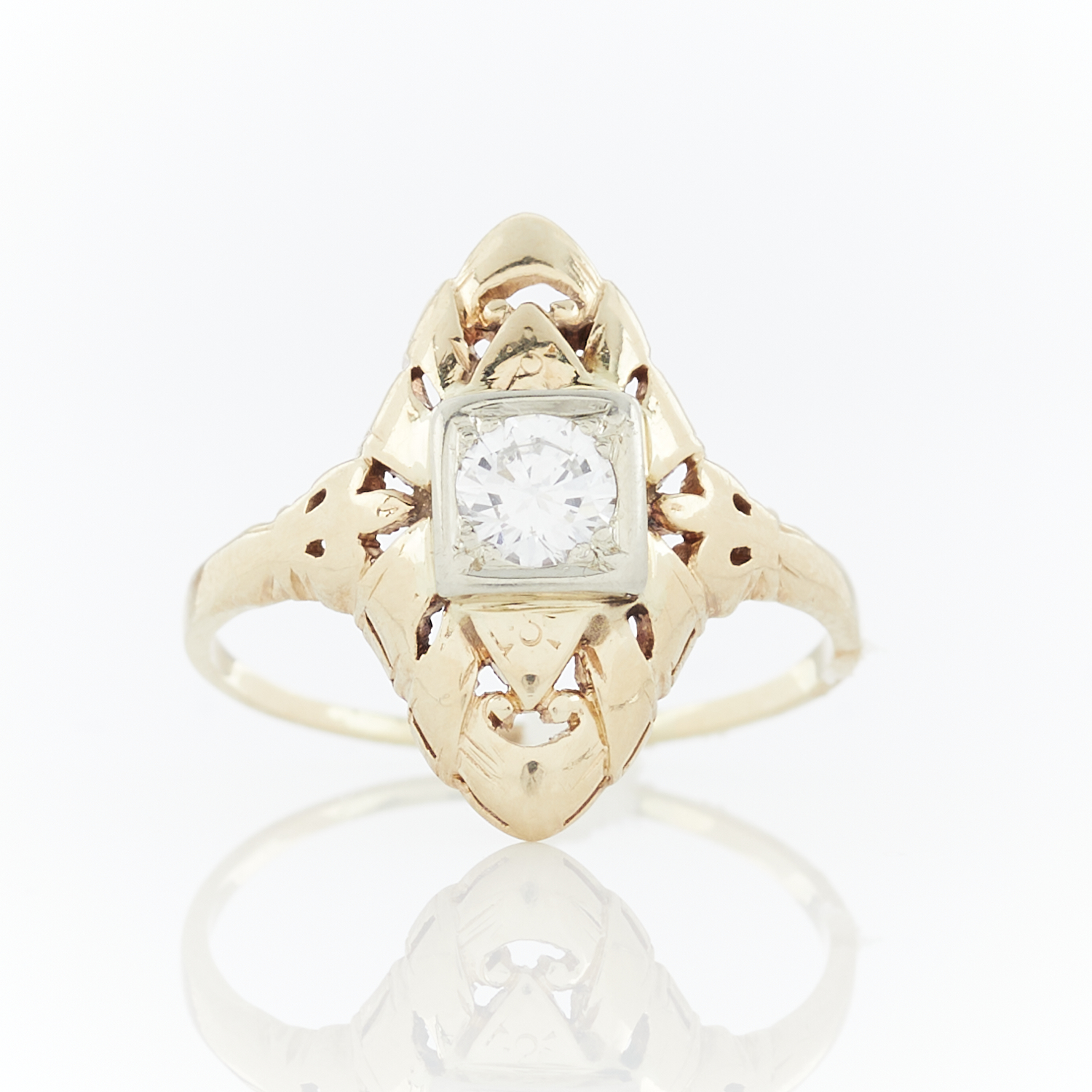 14k Gold Art Deco Navette Diamond Ring - Image 3 of 11