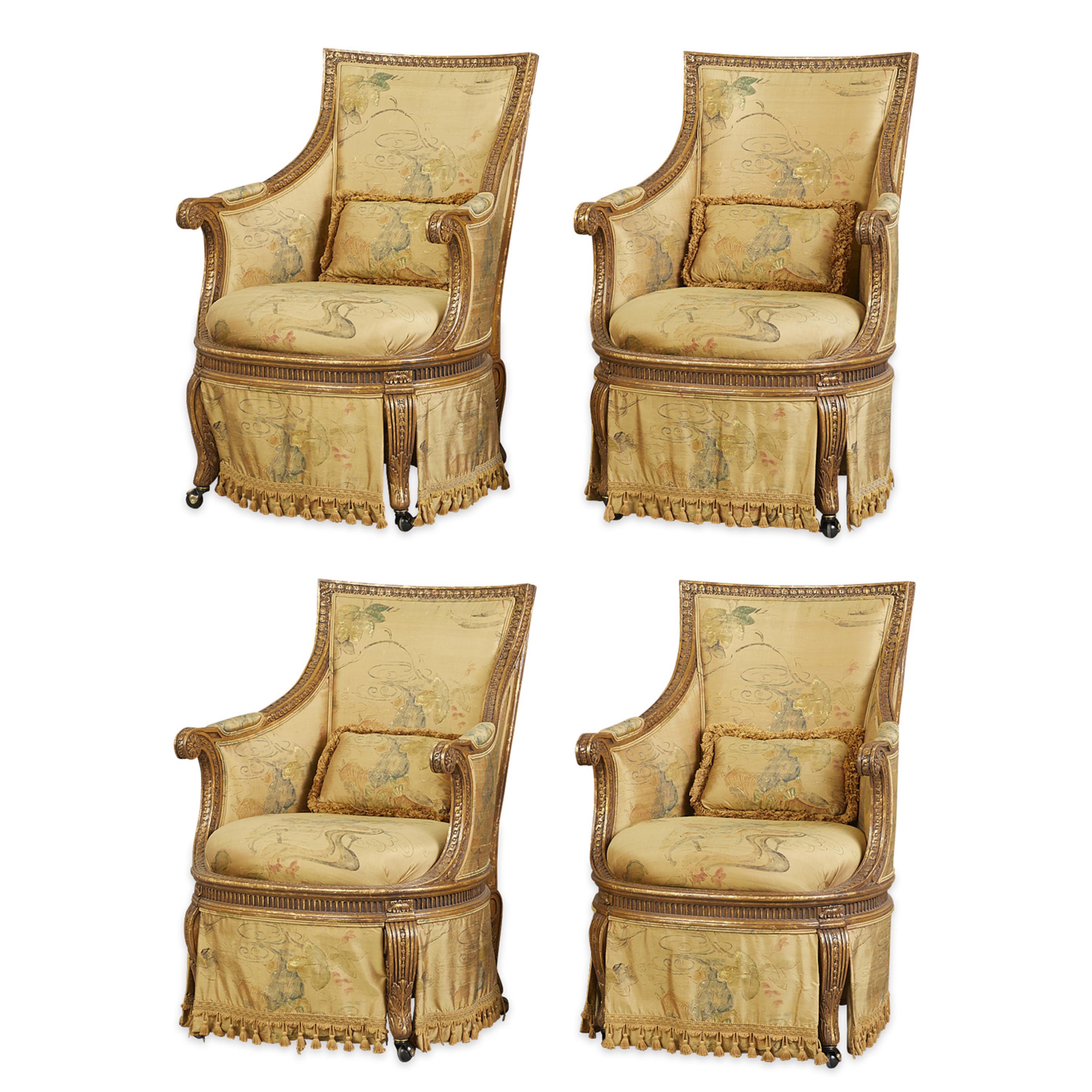 Set 4 Louis XVI Style Giltwood Bergeres Armchairs