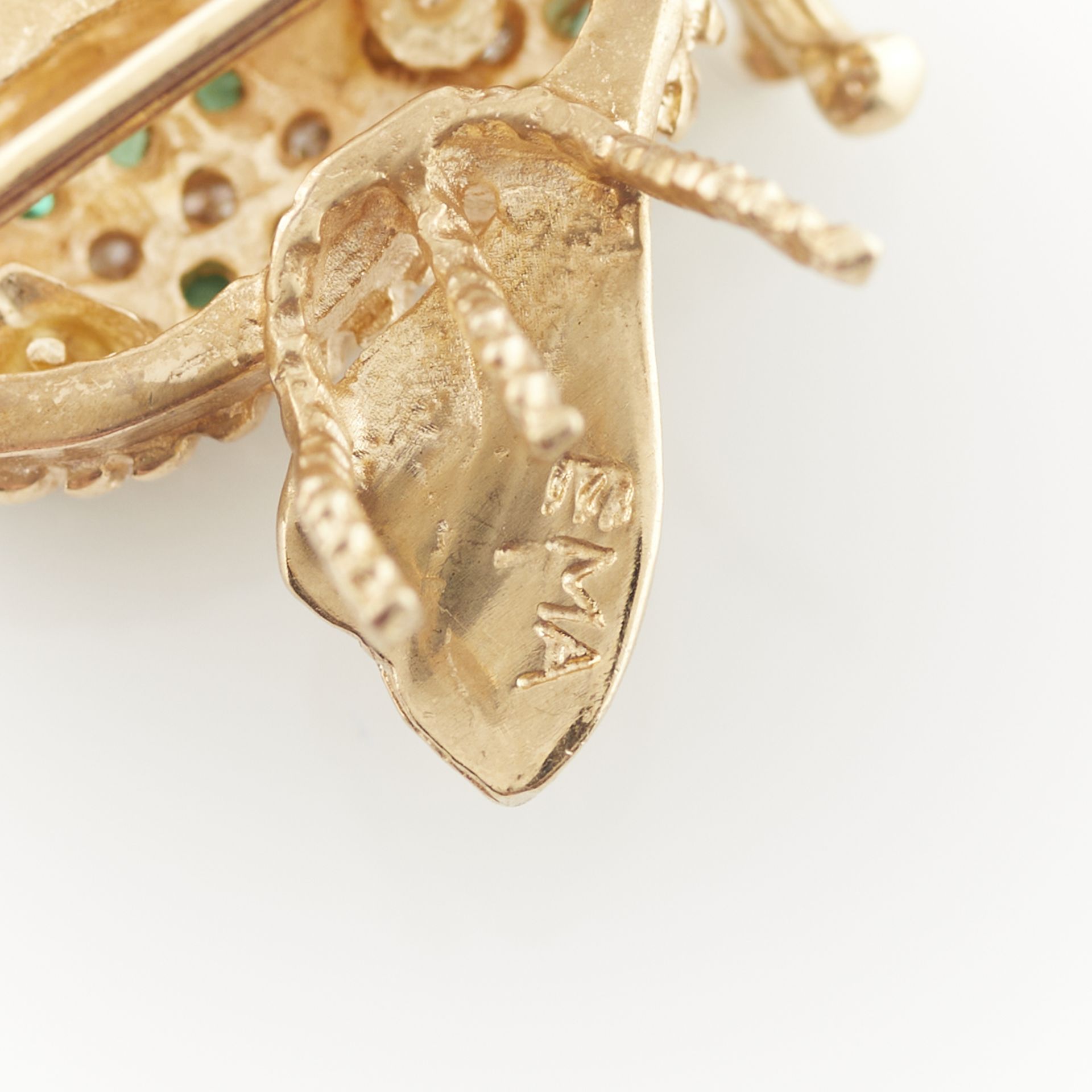EMA 14k Yellow Gold, Diamond, & Emerald Fly Brooch - Bild 6 aus 7