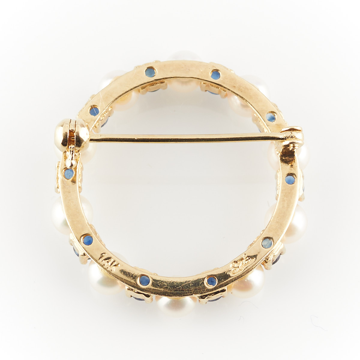 14k Yellow Gold Cultured Pearl and Sapphire Pin - Image 3 of 6
