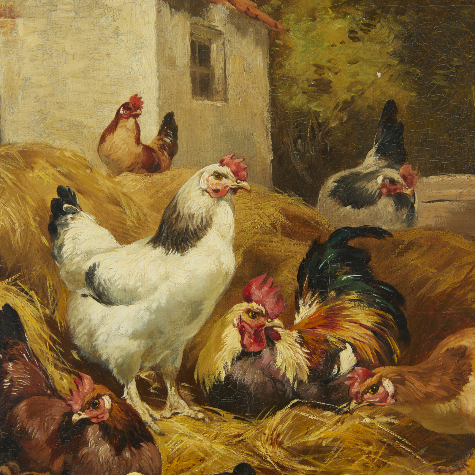 French School Farmyard Painting of Chickens - Image 4 of 6