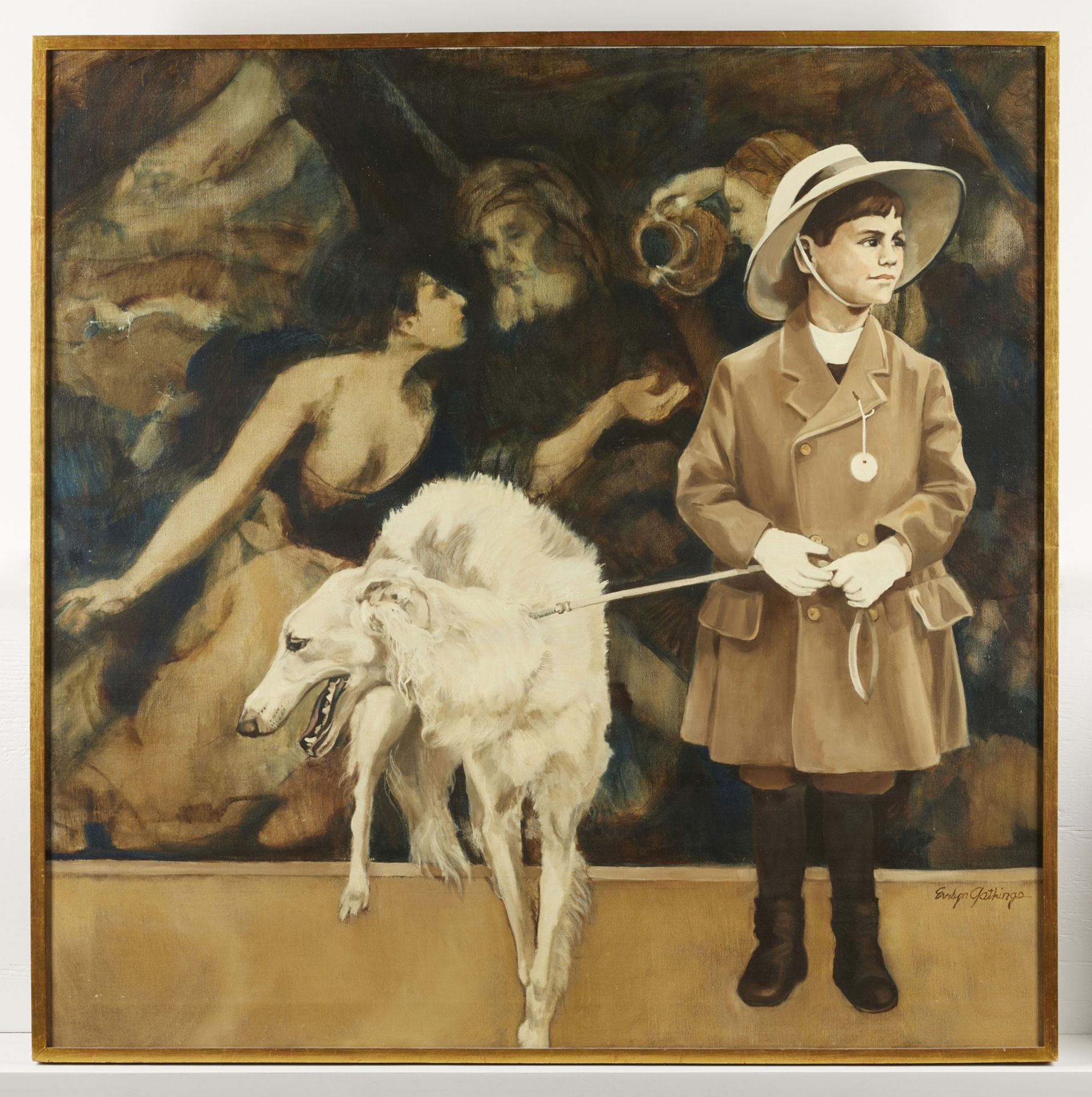 Evelyn Gathings Child with Borzoi Painting - Bild 3 aus 8