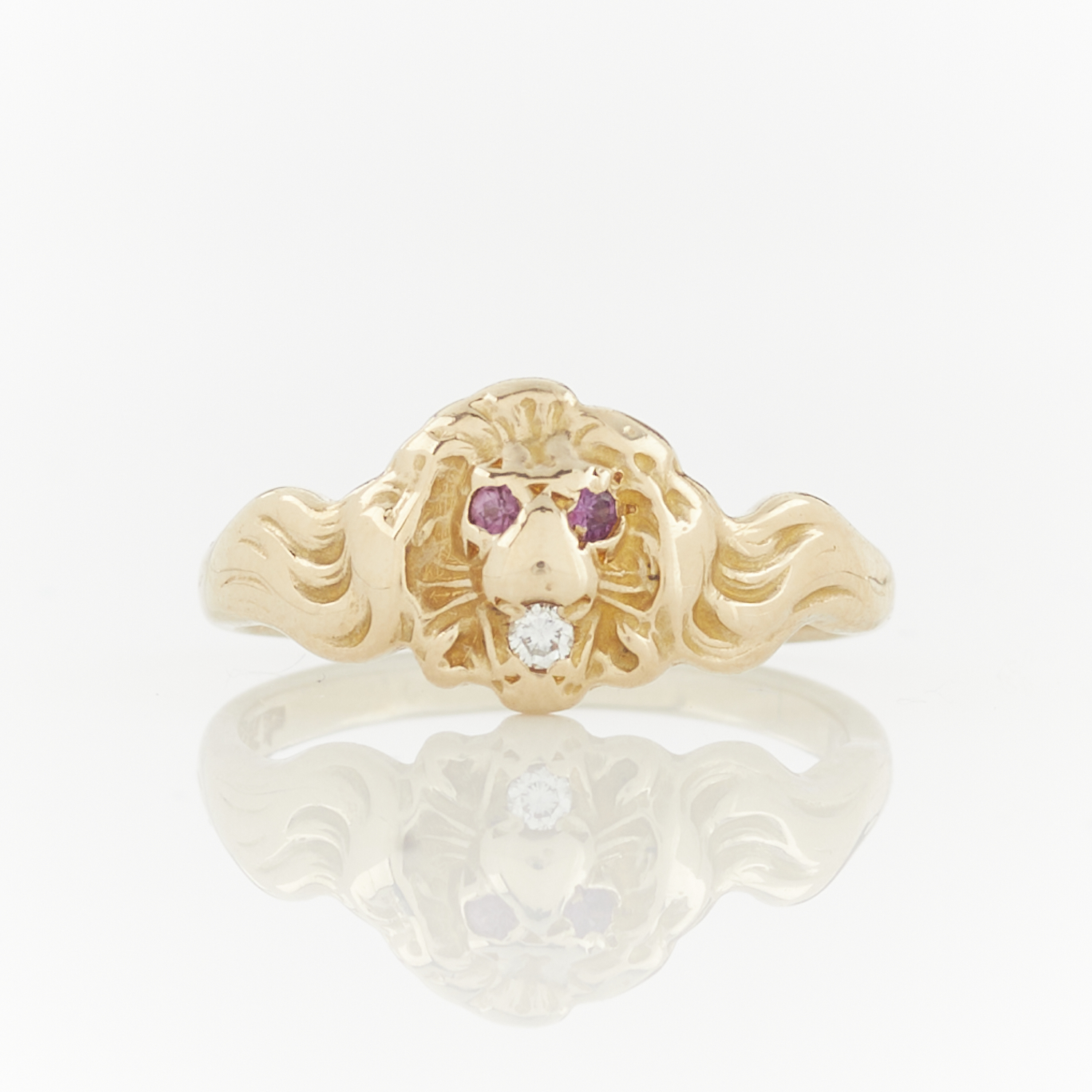 14k Yellow Gold Lion Ring w/ Diamonds & Rubies - Bild 3 aus 10