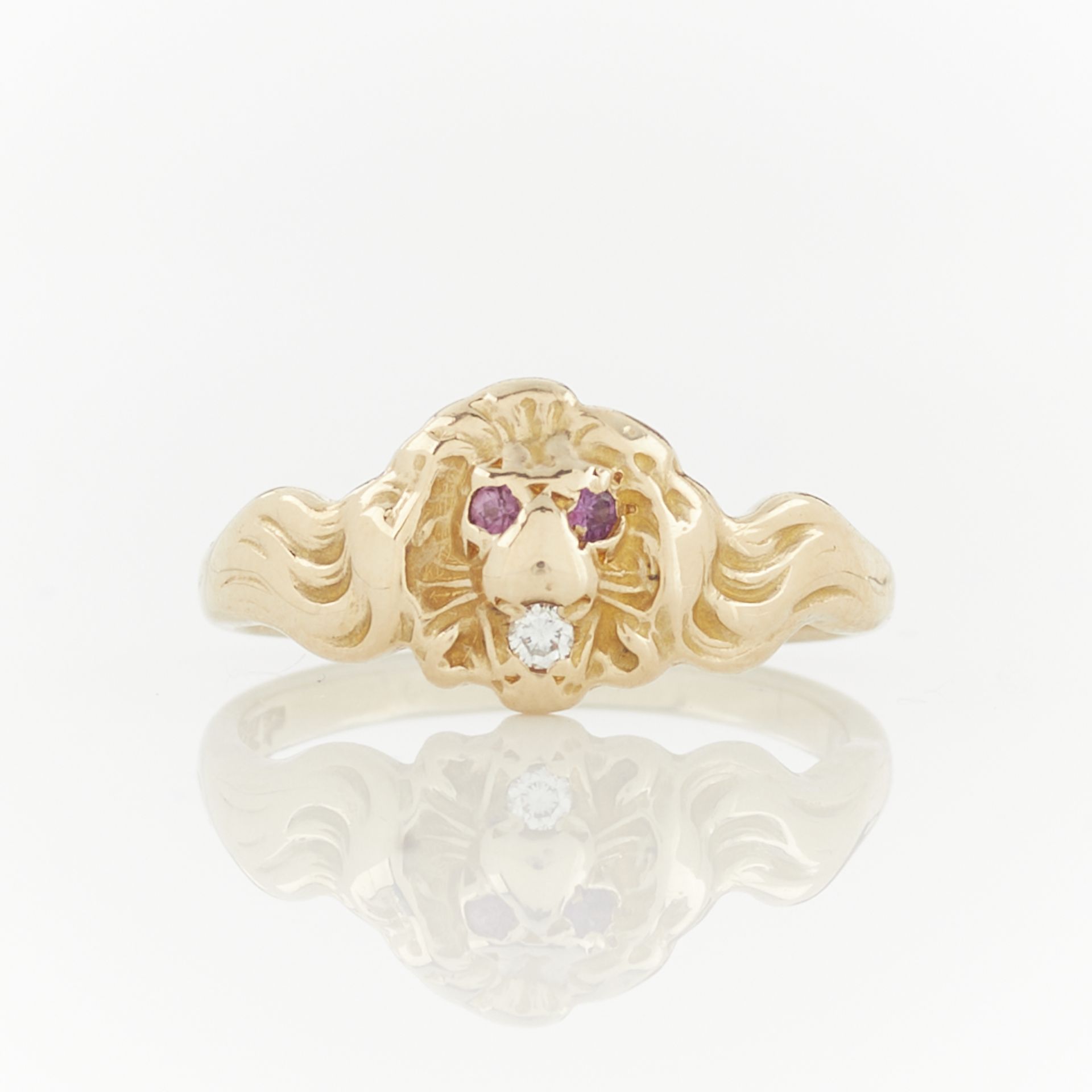 14k Yellow Gold Lion Ring w/ Diamonds & Rubies - Bild 3 aus 10