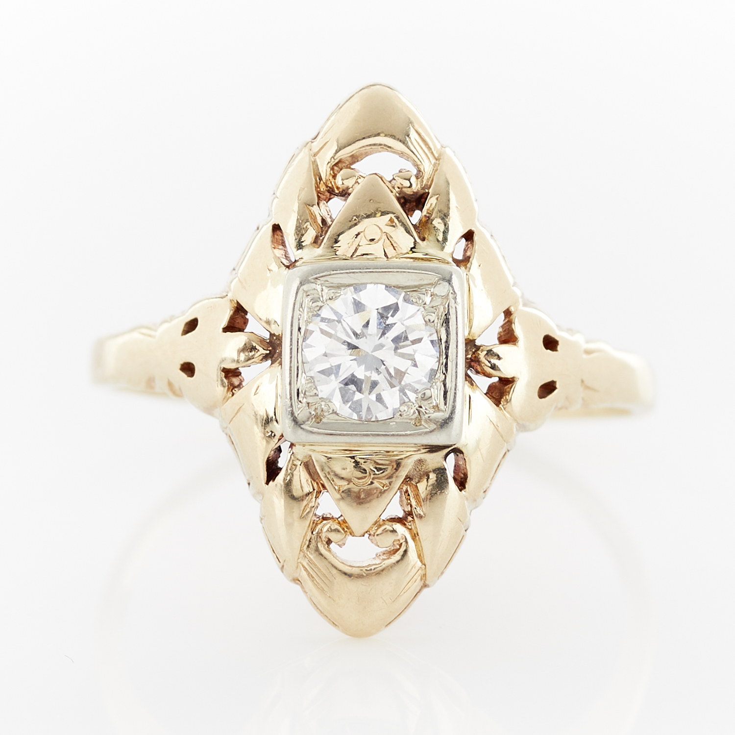 14k Gold Art Deco Navette Diamond Ring - Image 10 of 11