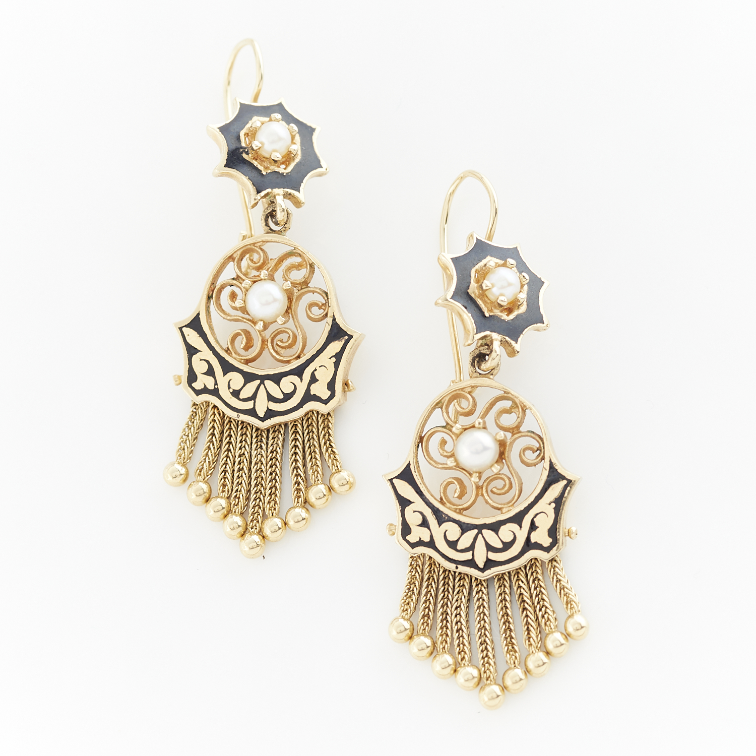 14k Yellow Gold & Enamel Victorian Tassel Earrings - Image 5 of 5