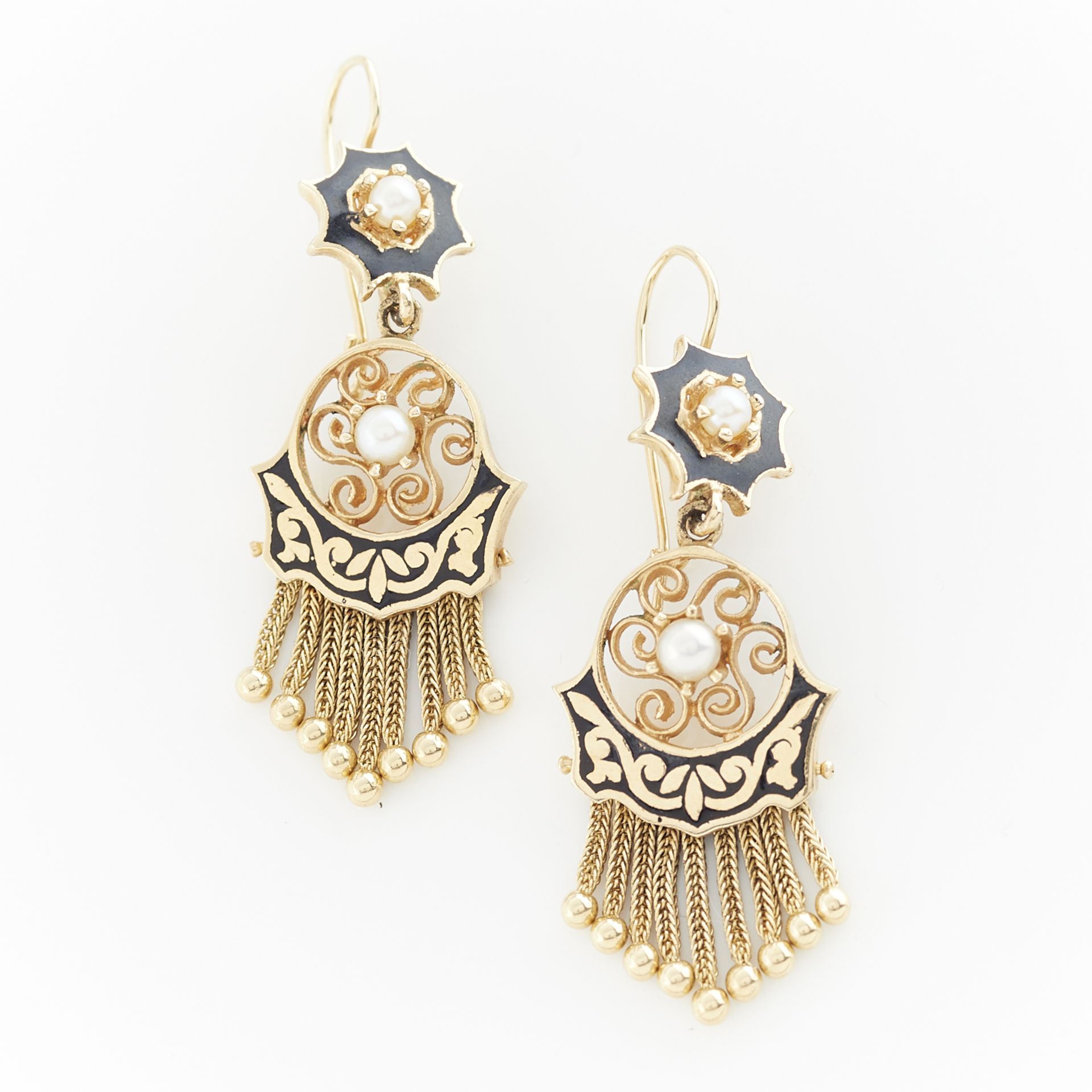 14k Yellow Gold & Enamel Victorian Tassel Earrings - Bild 5 aus 5