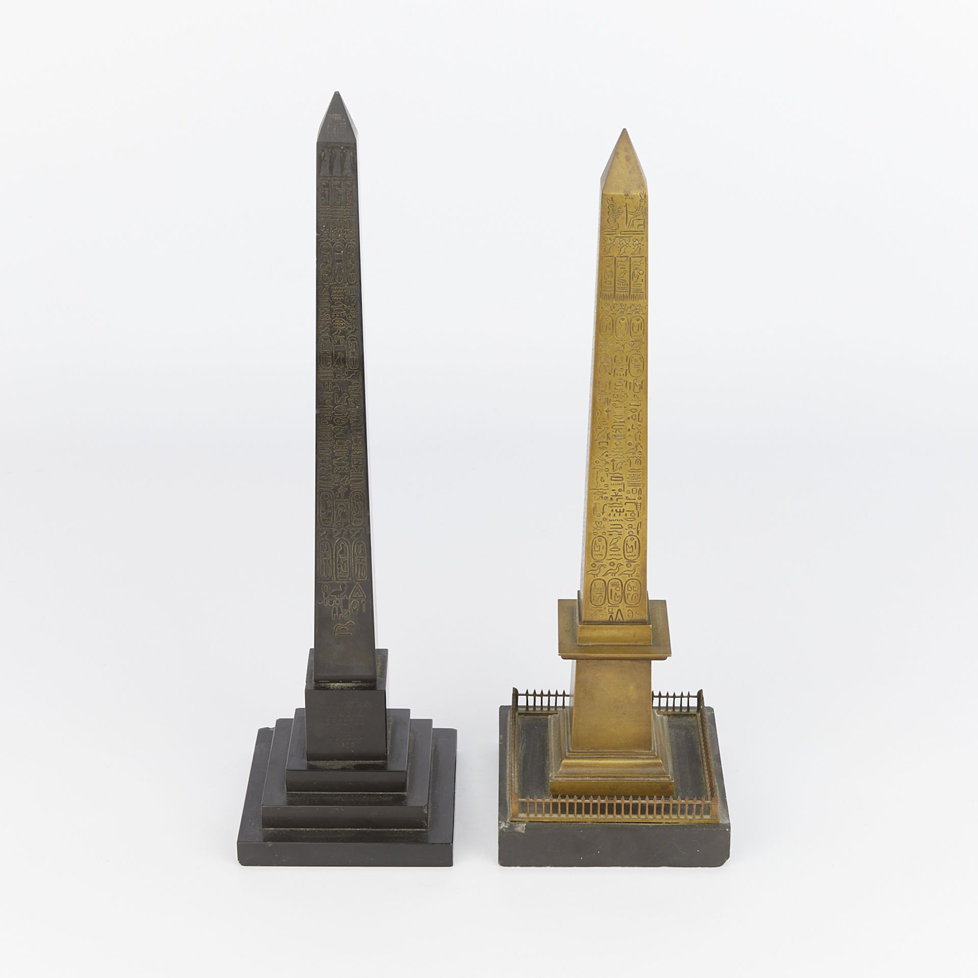 2 French 19th c. Grand Tour Bronze Obelisks - Image 7 of 13