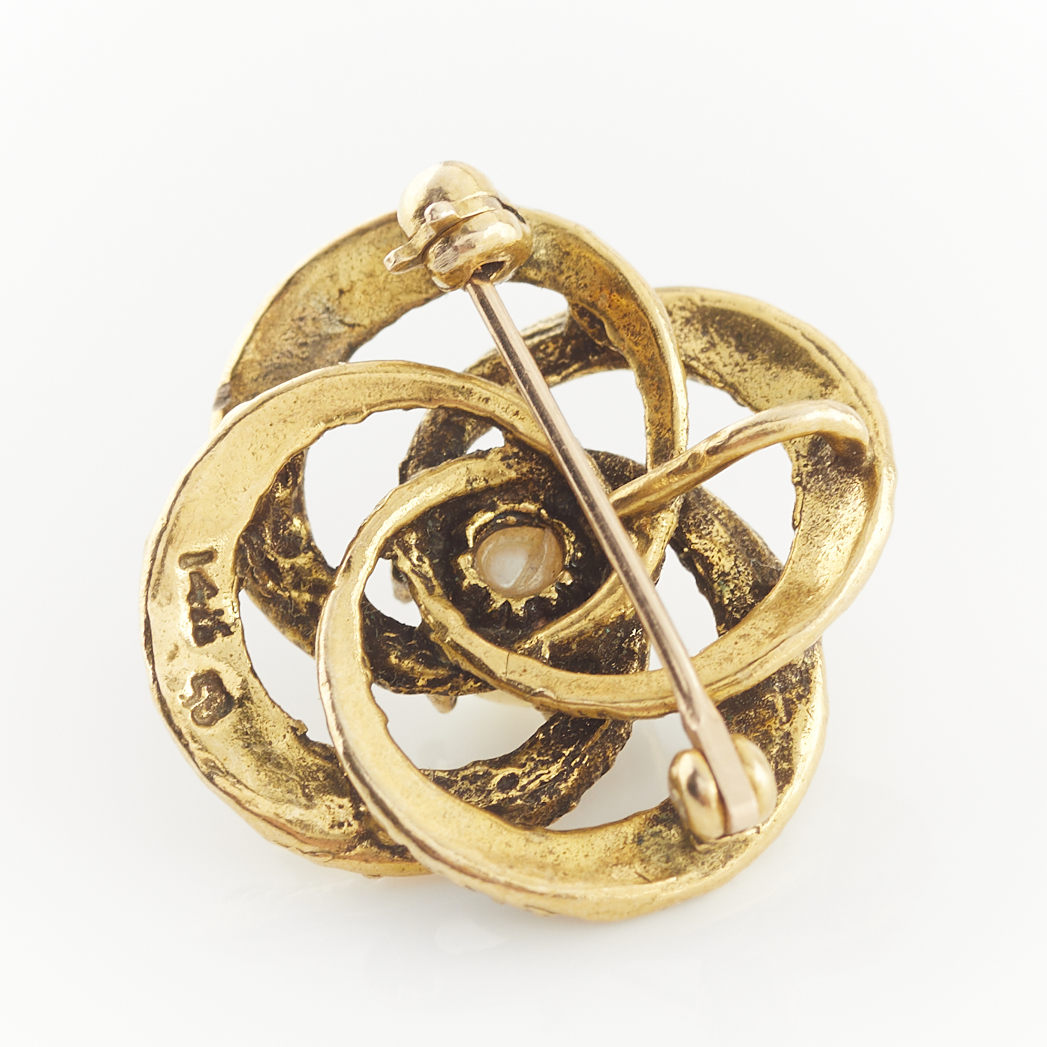 14k Yellow Gold Knot Brooch with Pearl - Image 6 of 8