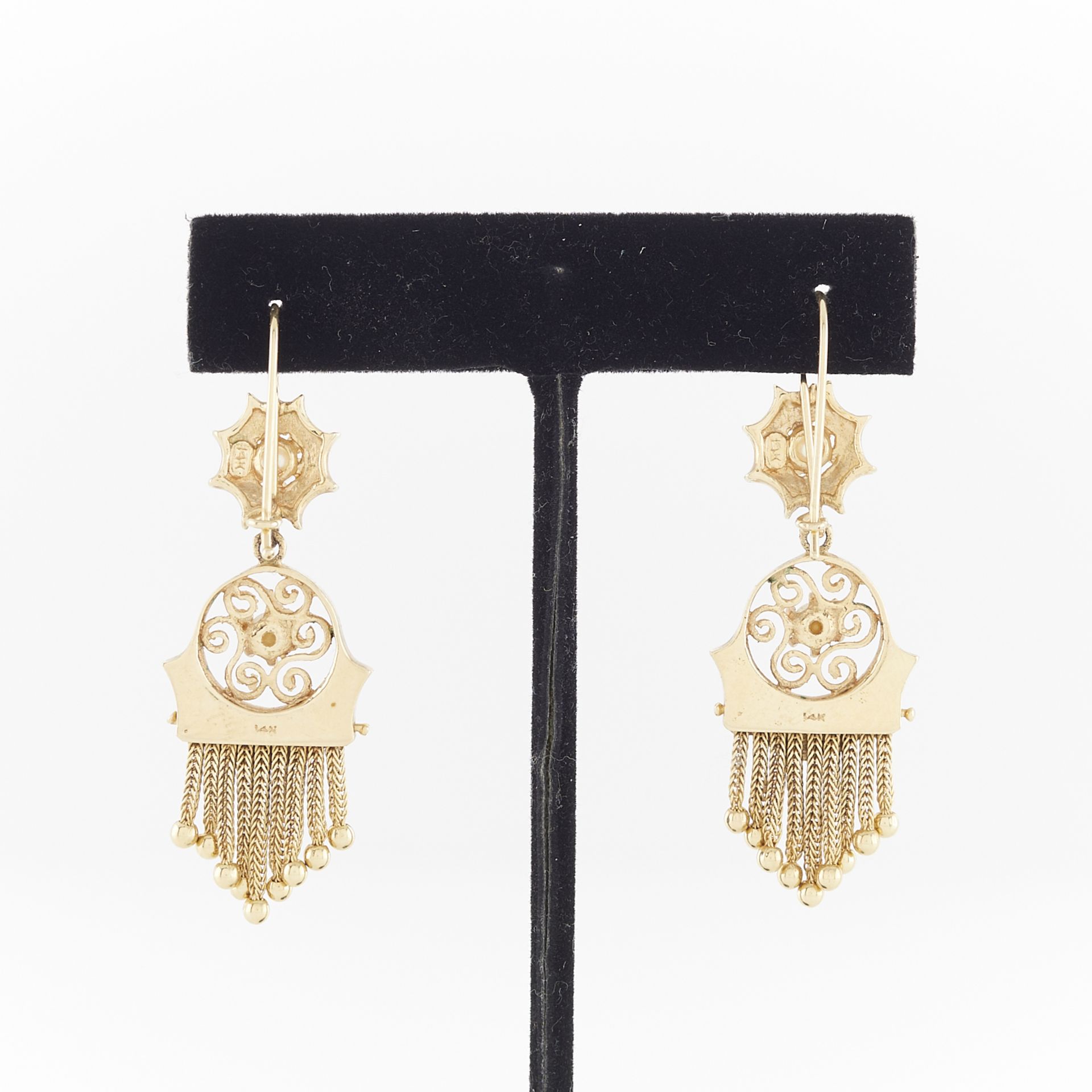14k Yellow Gold & Enamel Victorian Tassel Earrings - Bild 3 aus 5
