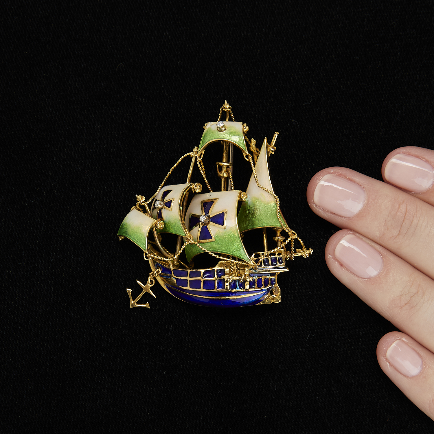 Italian 18k Gold & Enamel Spanish Galleon Brooch - Image 2 of 6