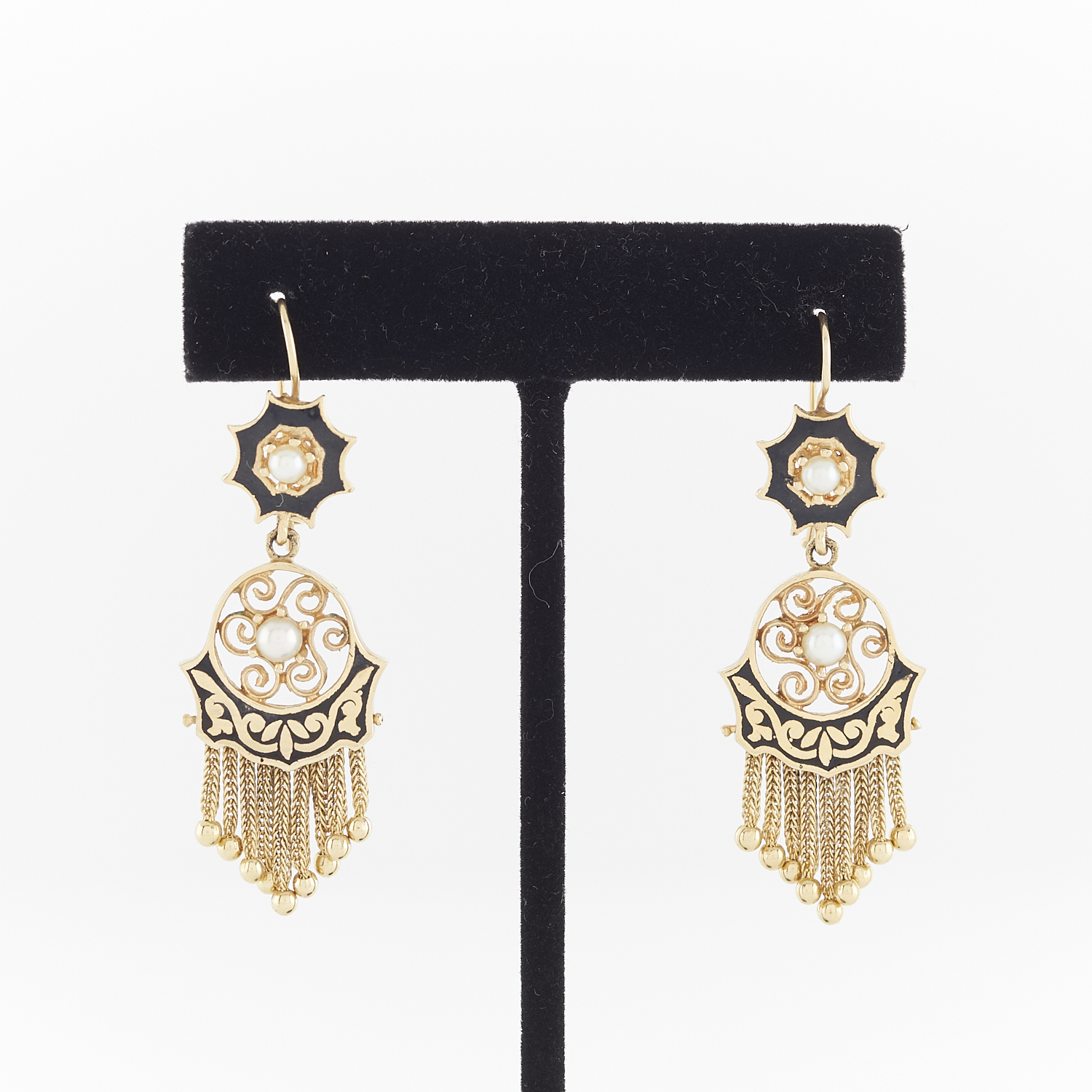 14k Yellow Gold & Enamel Victorian Tassel Earrings - Image 2 of 5