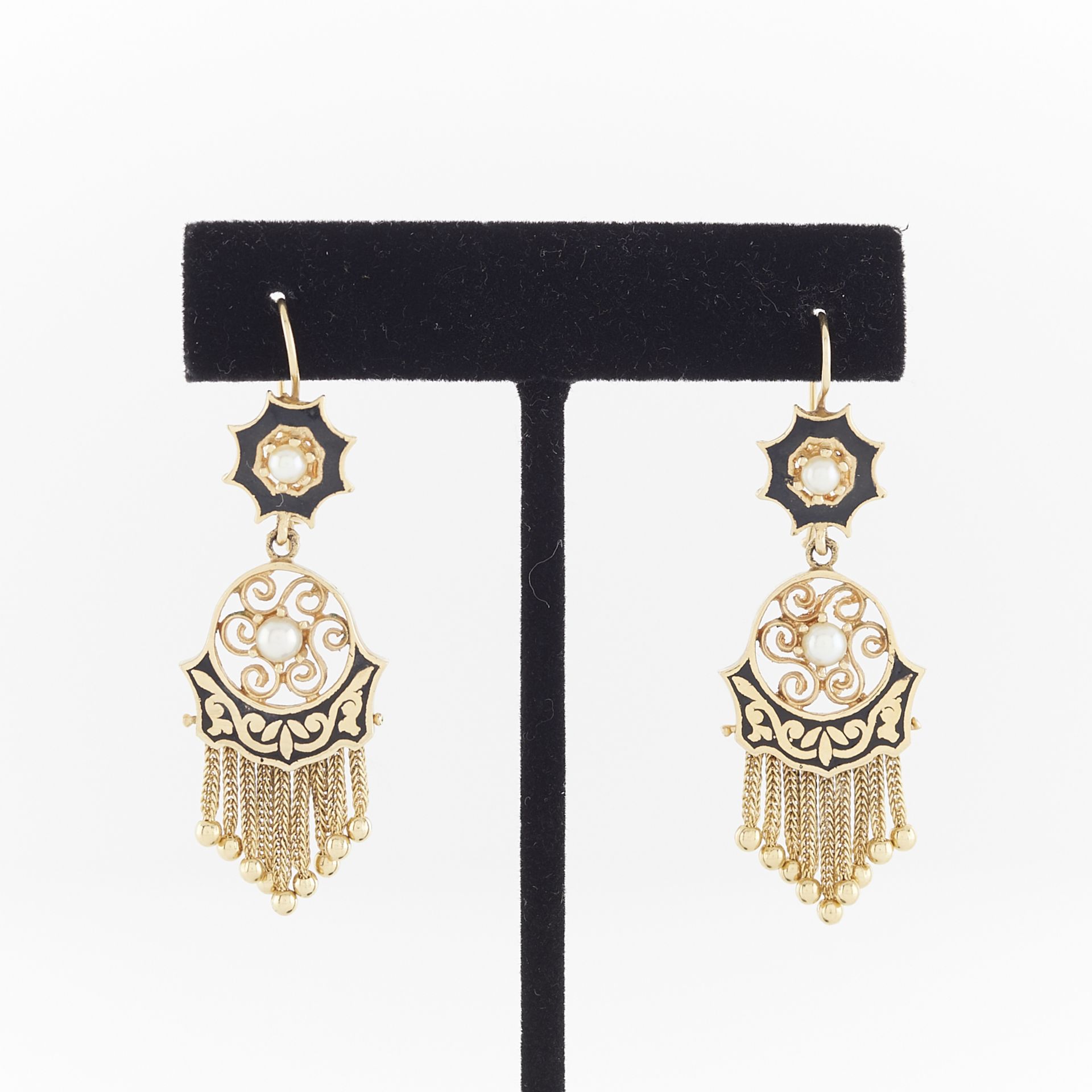 14k Yellow Gold & Enamel Victorian Tassel Earrings - Bild 2 aus 5