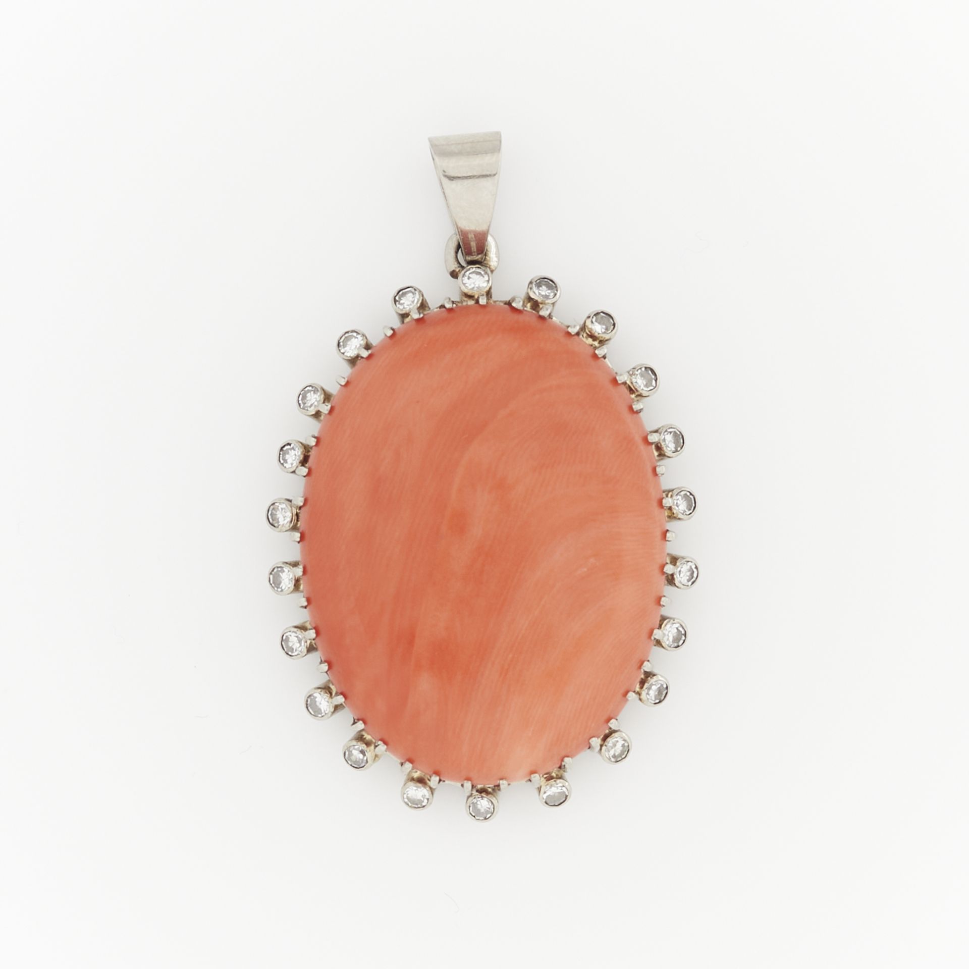 14k White Gold, Coral, & Diamond Pendant