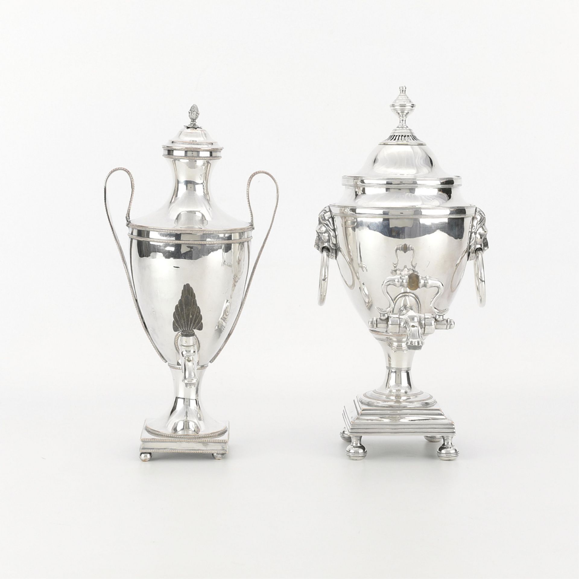 2 Sheffield Style Silver Plate Tea Urns