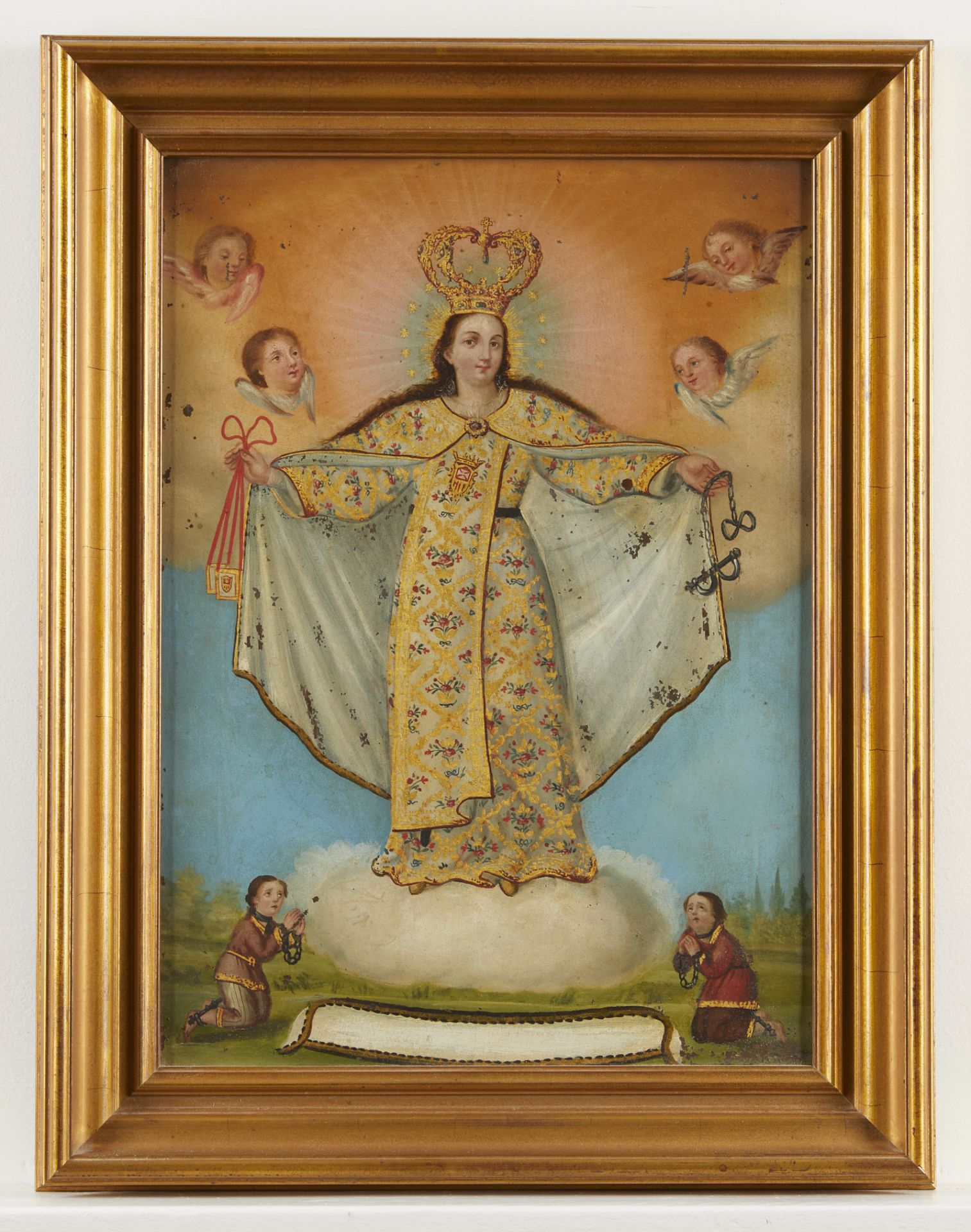 Spanish Colonial Lady of Mercy Painting on Metal - Image 2 of 9