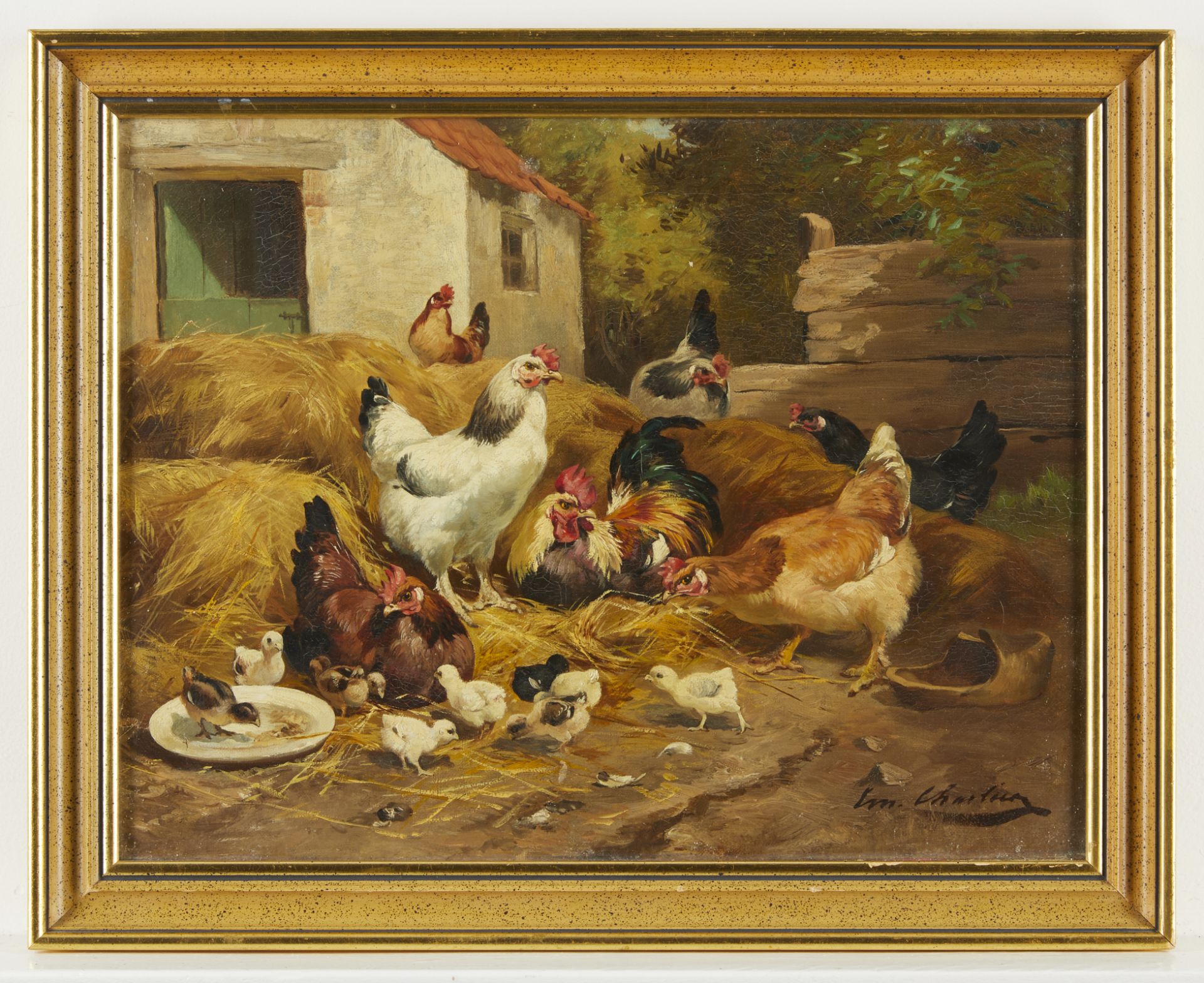 French School Farmyard Painting of Chickens - Bild 3 aus 6